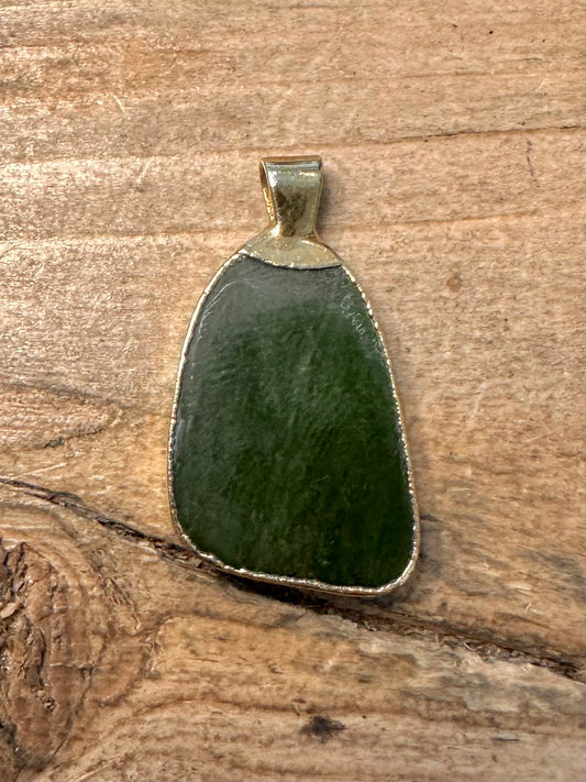 Abstract 1982 Nephrite Green Gold on 925 Silver Pendant