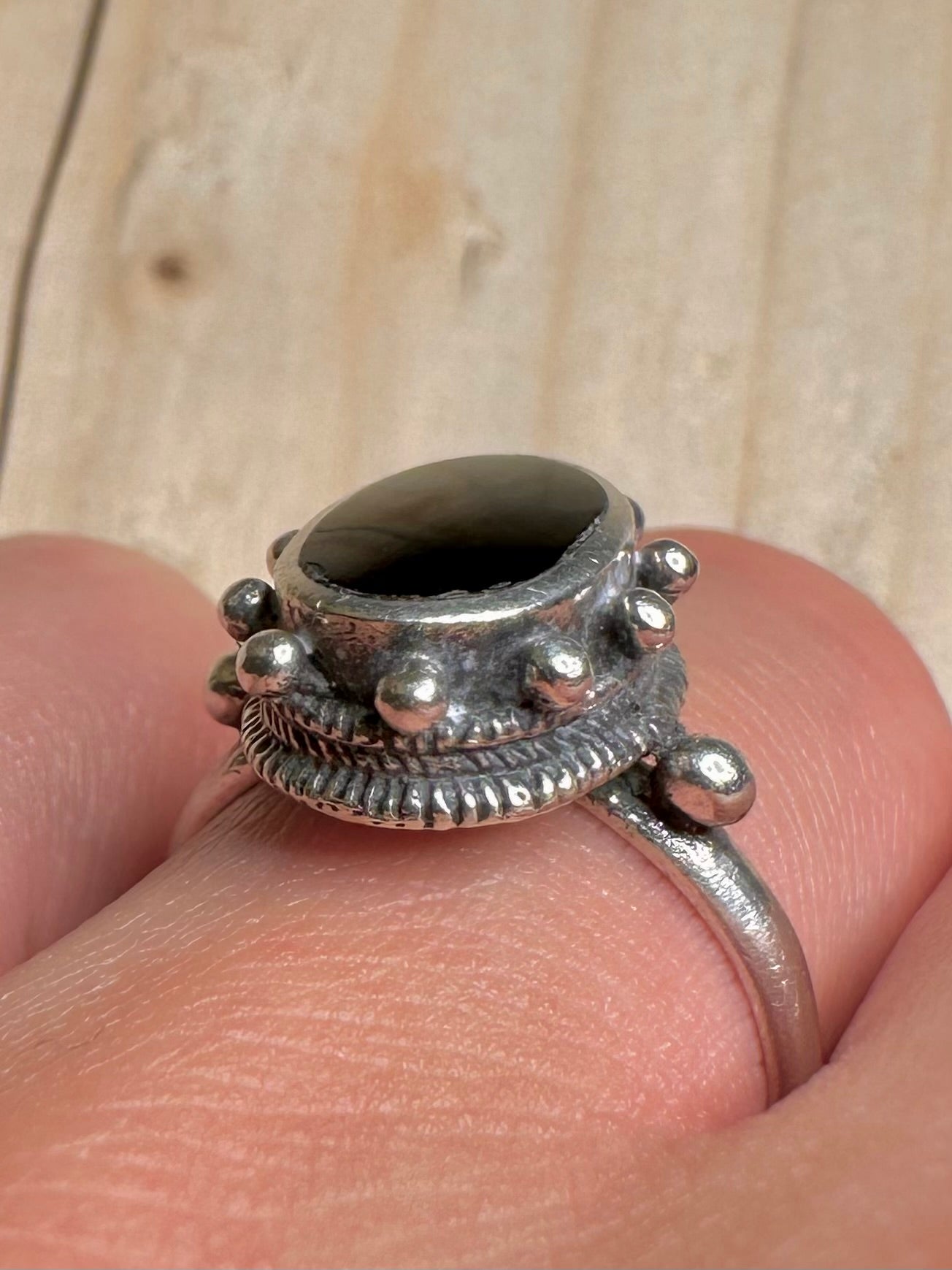 Black Onyx 925 Sterling Silver Size N Ring