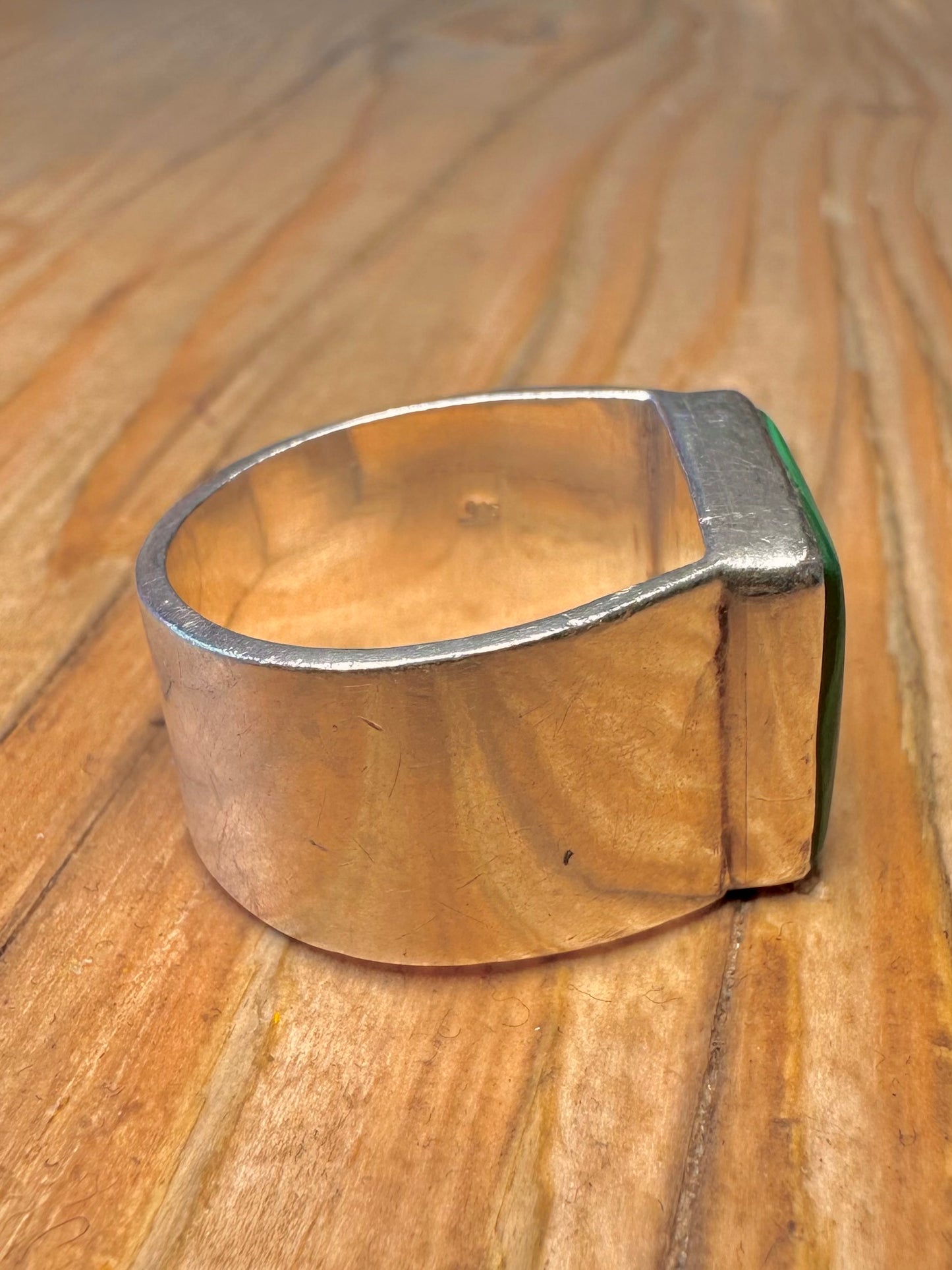 Vintage Chunky Malachite Square 925 Sterling Silver Size T1/2 Ring