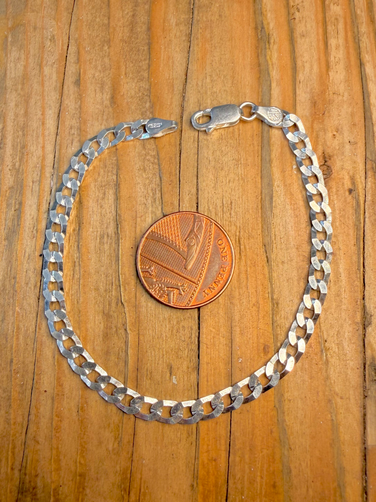 Flat Curb Chain 1990’s Italian 925 Sterling Silver 7.5 inch Bracelet