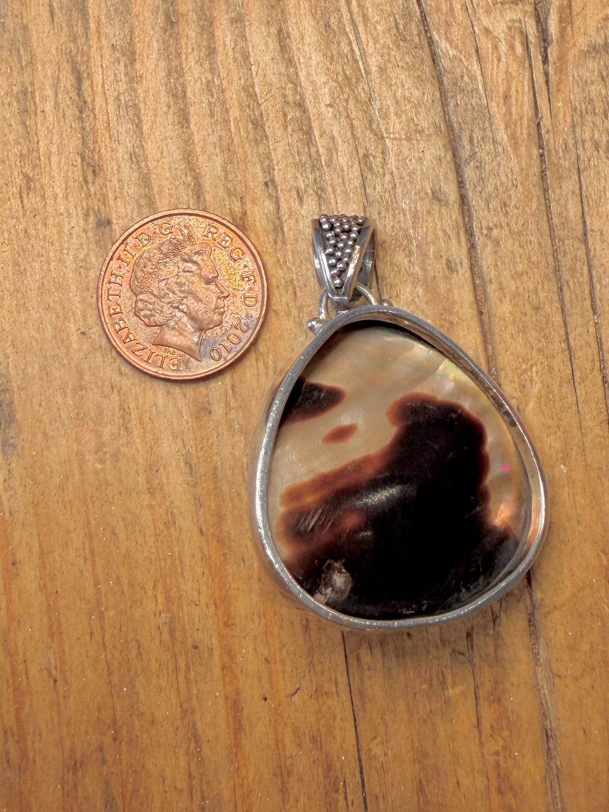 Blister Pearl and Blue Opal Textured 925 Sterling Silver Pendant