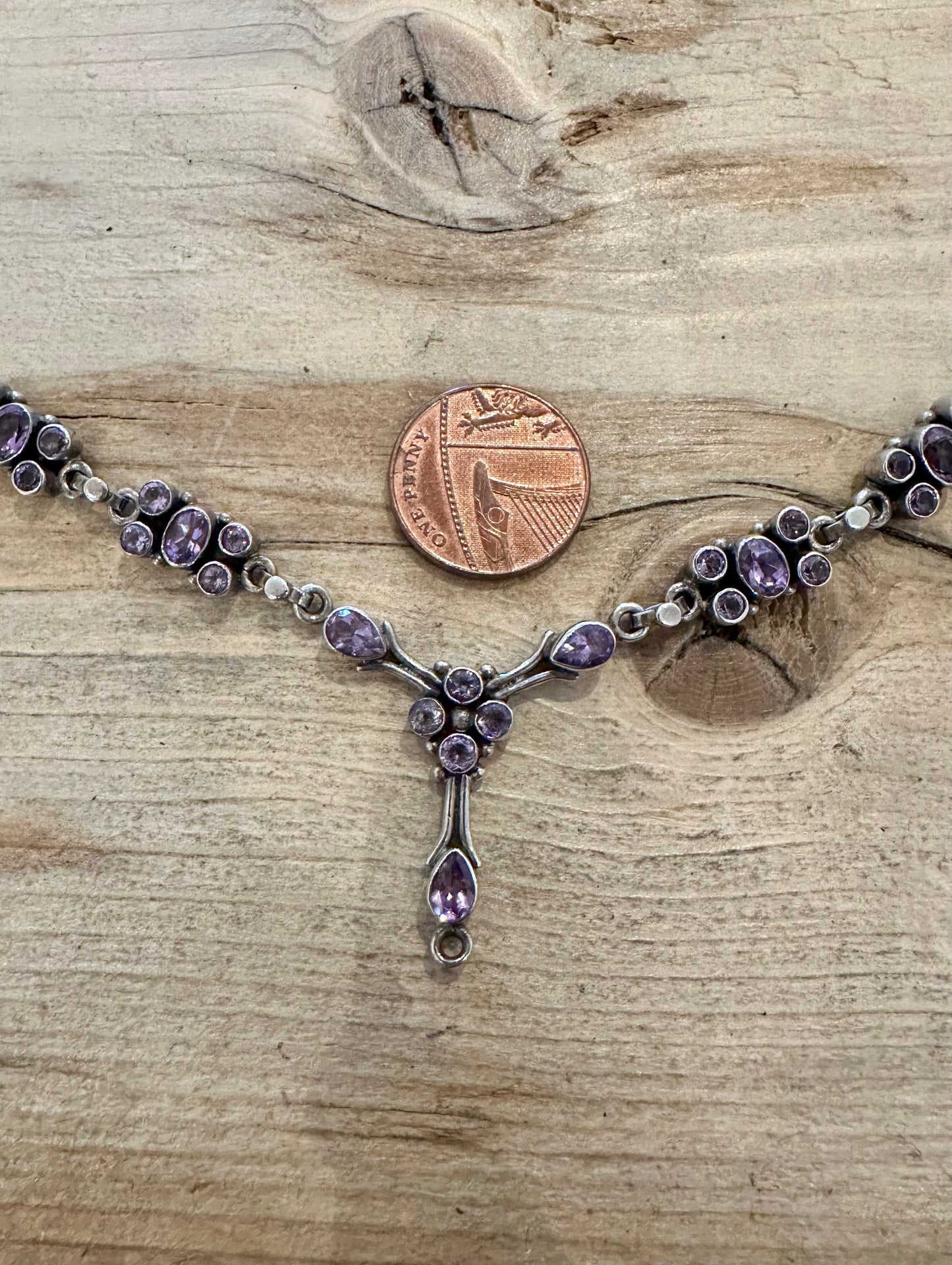 Vintage Amethyst Ornate 925 Silver 16 to 17 inch Necklace