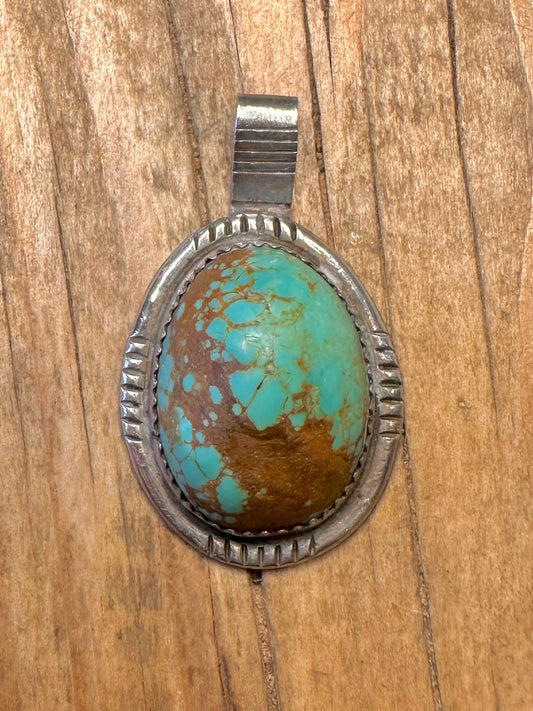 Vintage Navajo Raw Turquoise Maker GD 925 Sterling Silver Pendant