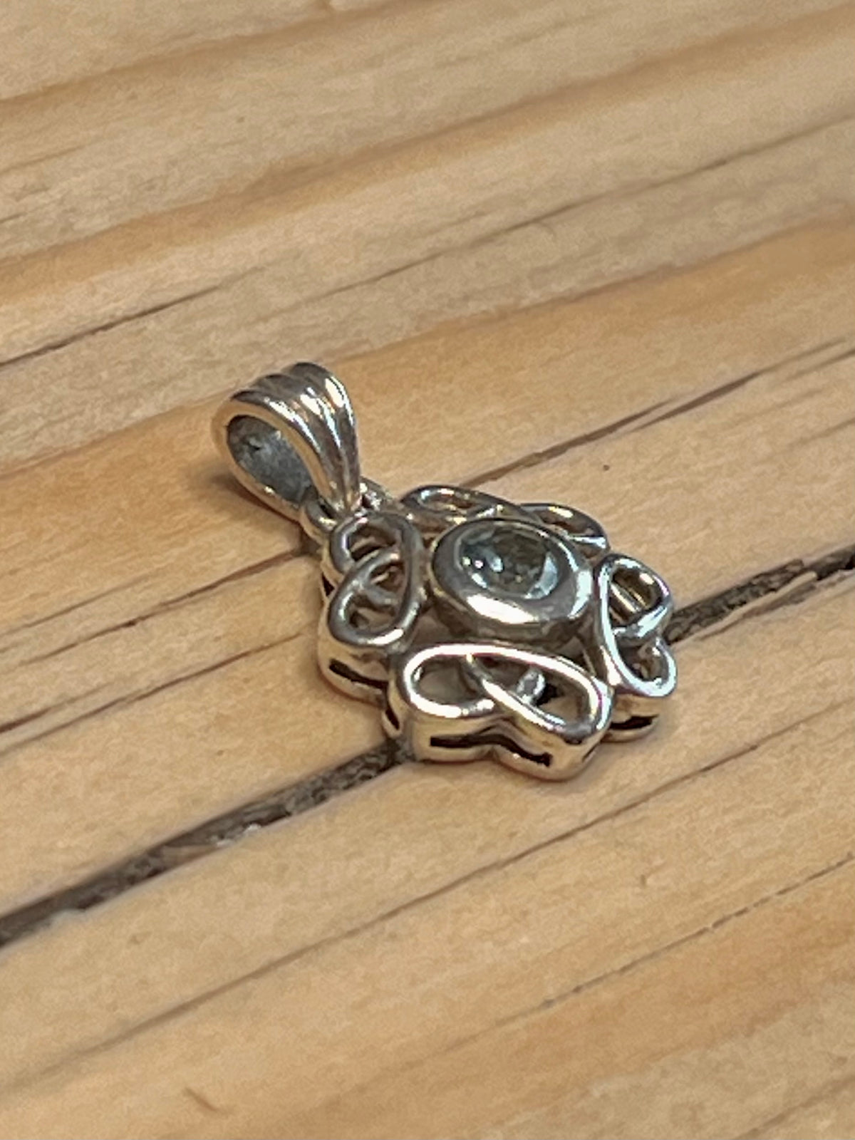 Small Ornate Blue Topaz 925 Sterling Silver Pendant