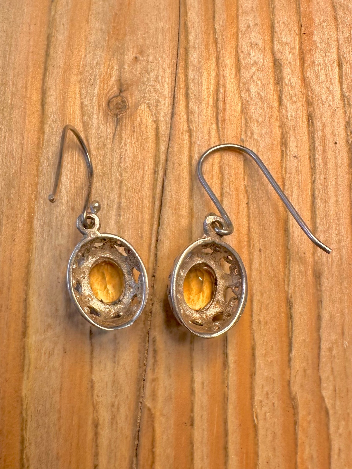 Vintage Ornate Citrine Filigree 925 Sterling Silver Earrings