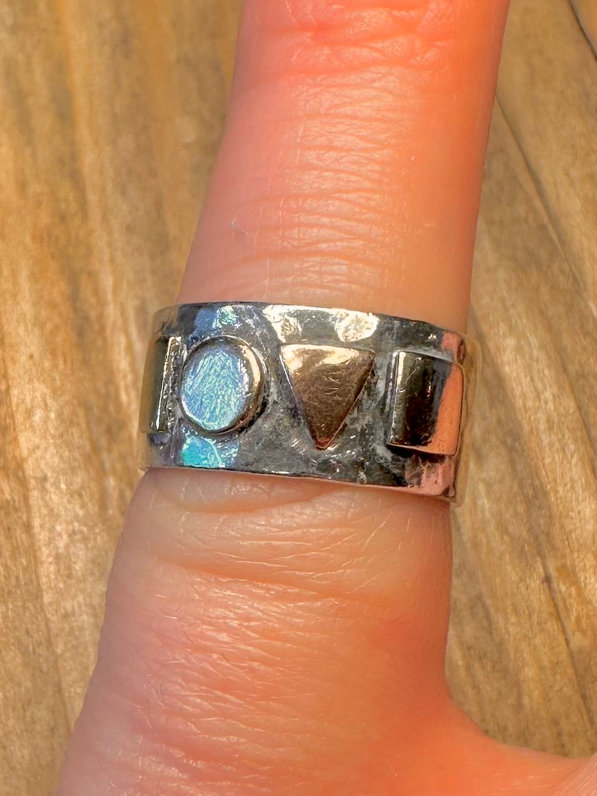 Abstract Hammered Love Gold on 925 Sterling Silver Size J1/2 Ring