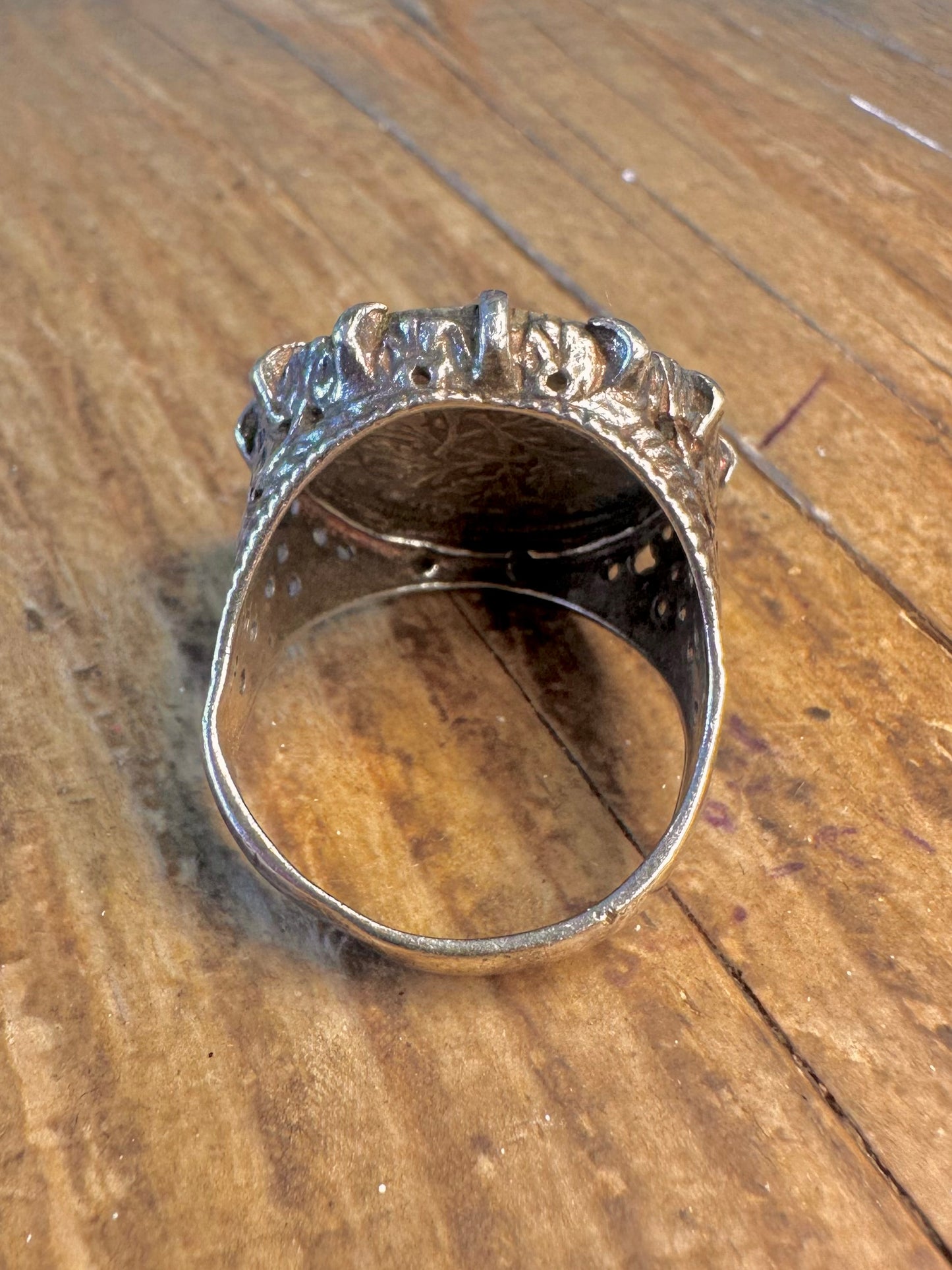 Six Pence 1929 Decorative Mount 925 Sterling Silver Size S Ring