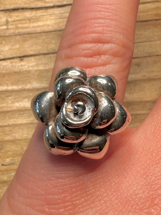 Vintage Rose Flower 925 Sterling Silver Size M1/2 Ring