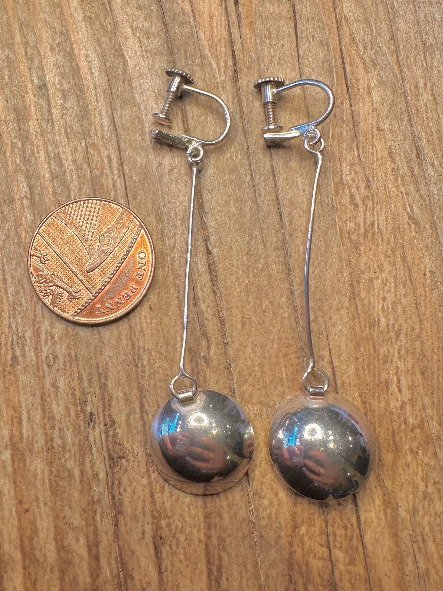 Modernist Yellow Orange Stone Flower Dangle Screw On 925 Sterling Silver Earrings