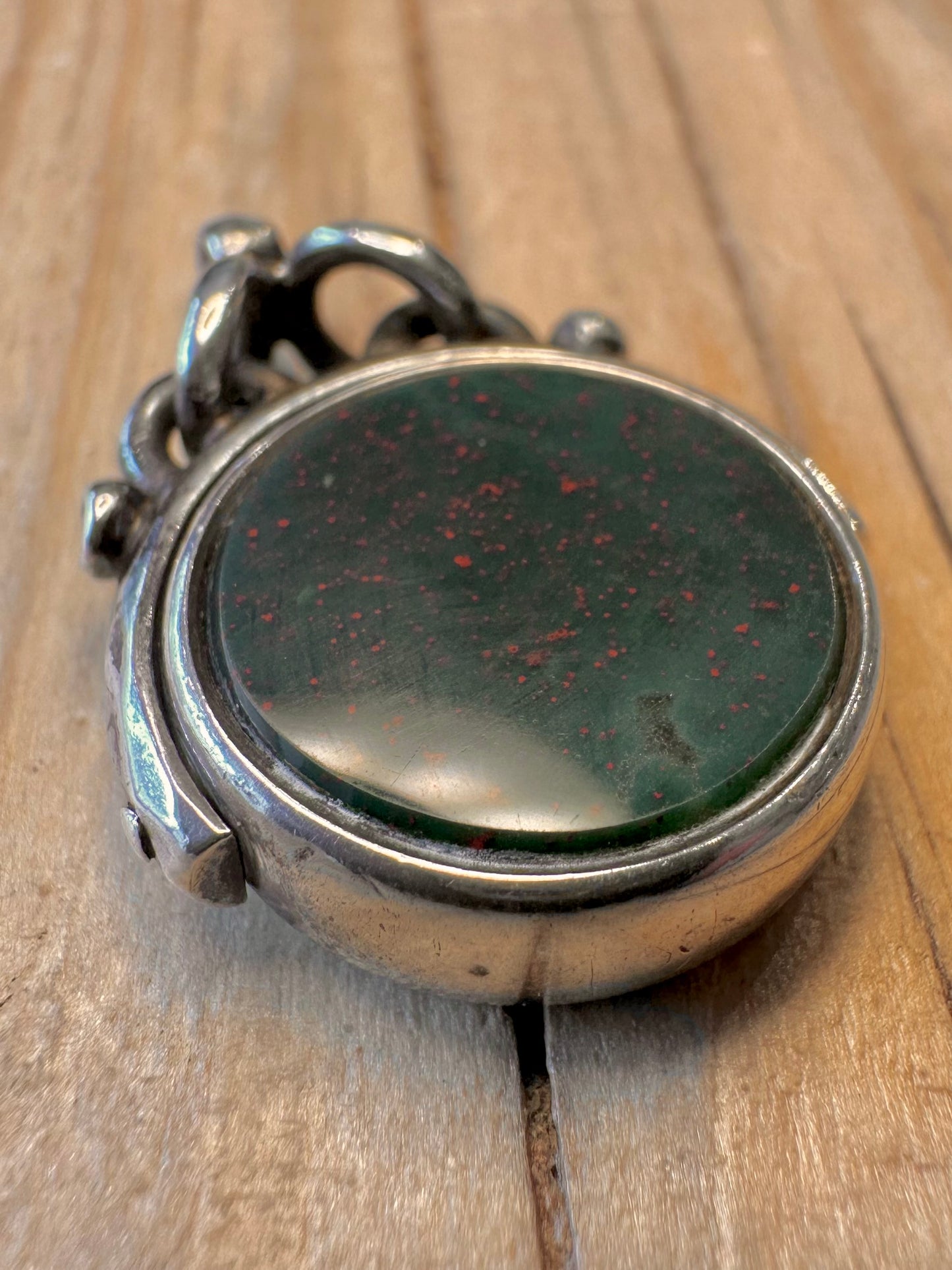 Antique 1883 Carnelian and Bloodstone Swivel Thob 925 Silver Pendant