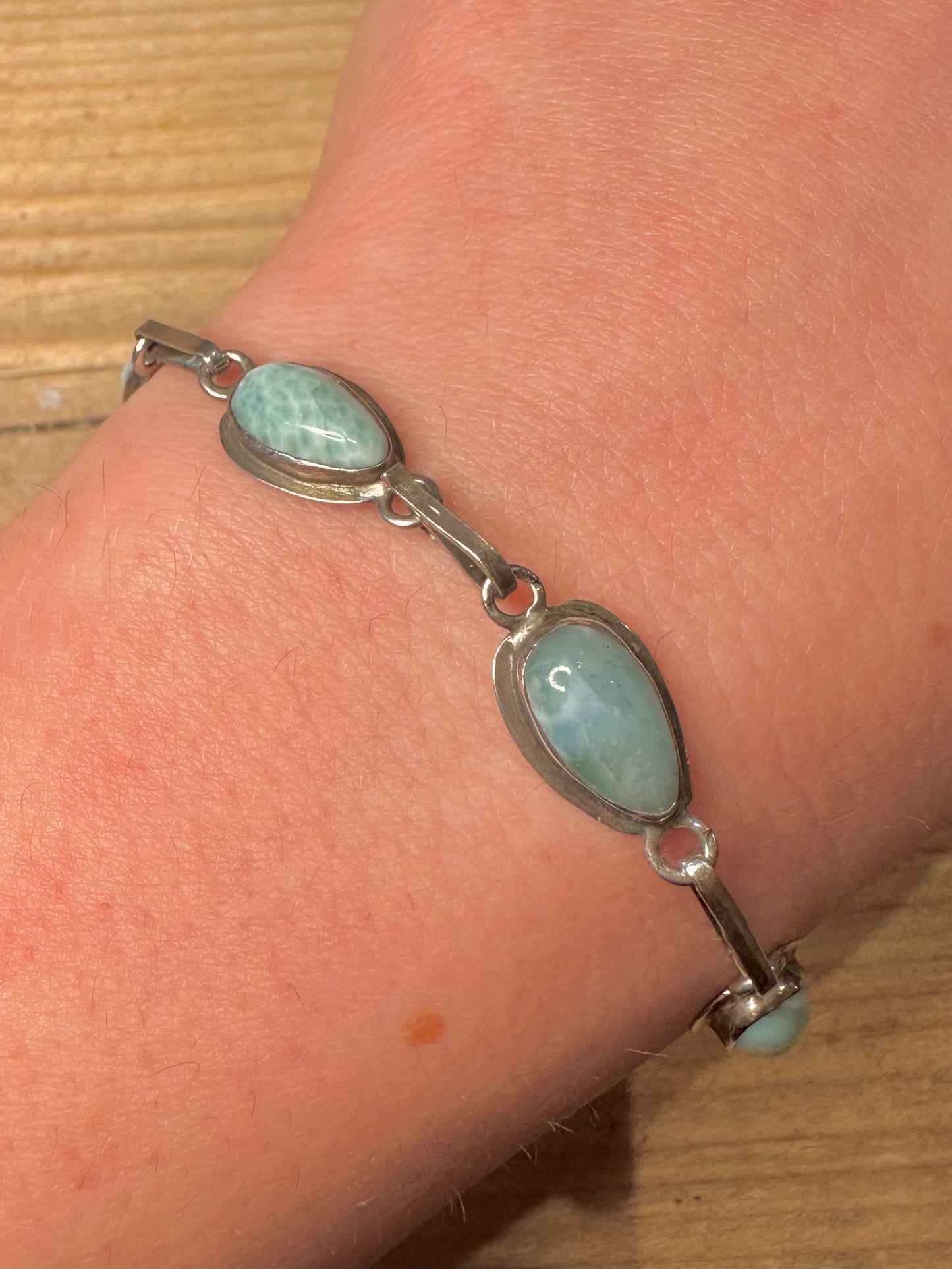 Vintage Larimar Tear Drop 925 Sterling Silver 8.3 inch Bracelet