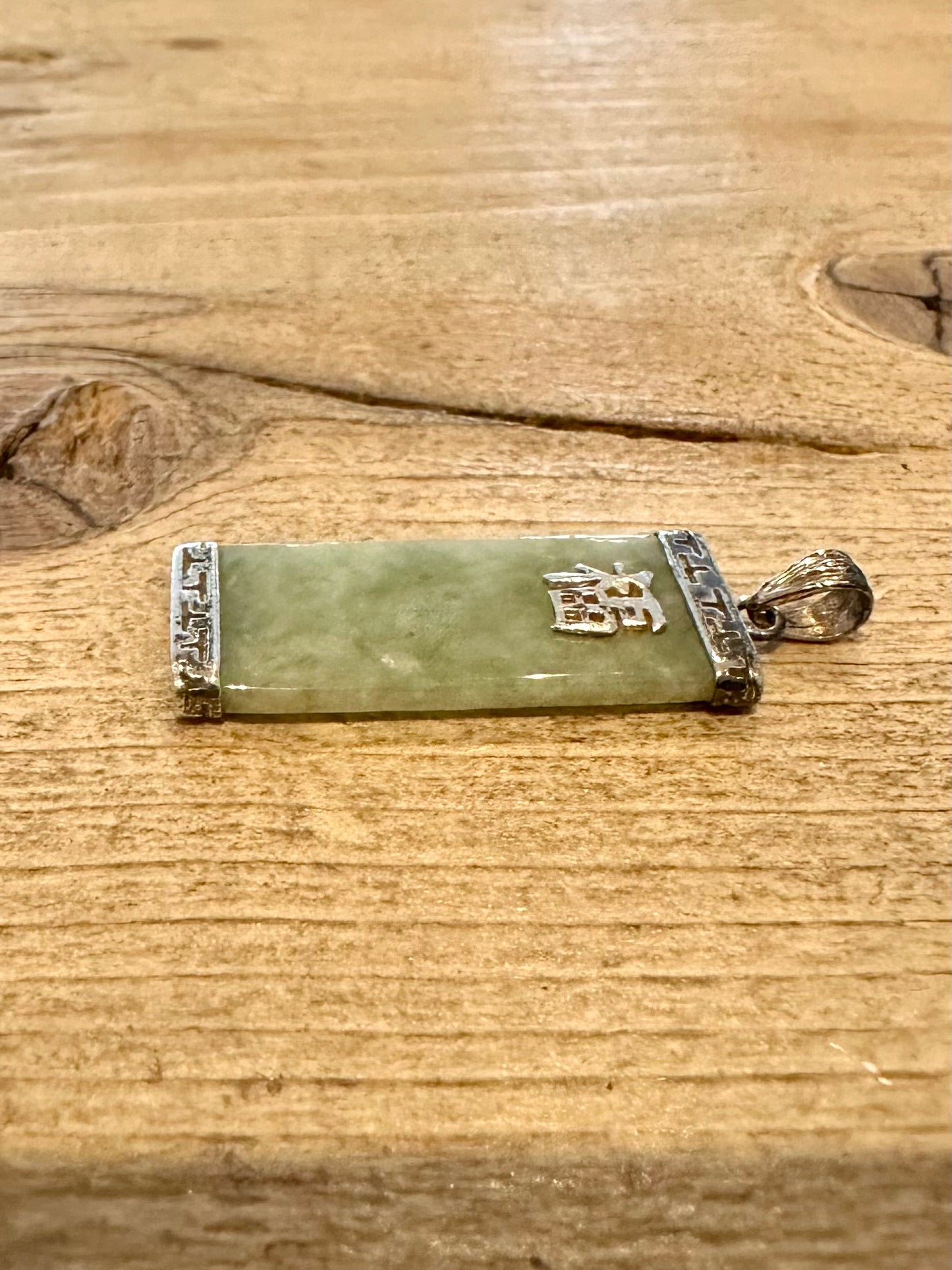 Vintage Jade Chinese Rectangle 925 Silver Pendant