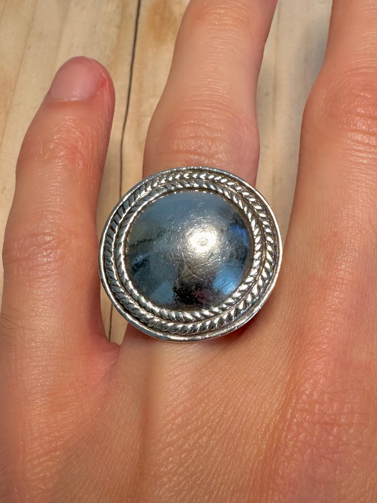 Large Circular Rope Engraved Statement 925 Sterling Silver Size L Ring