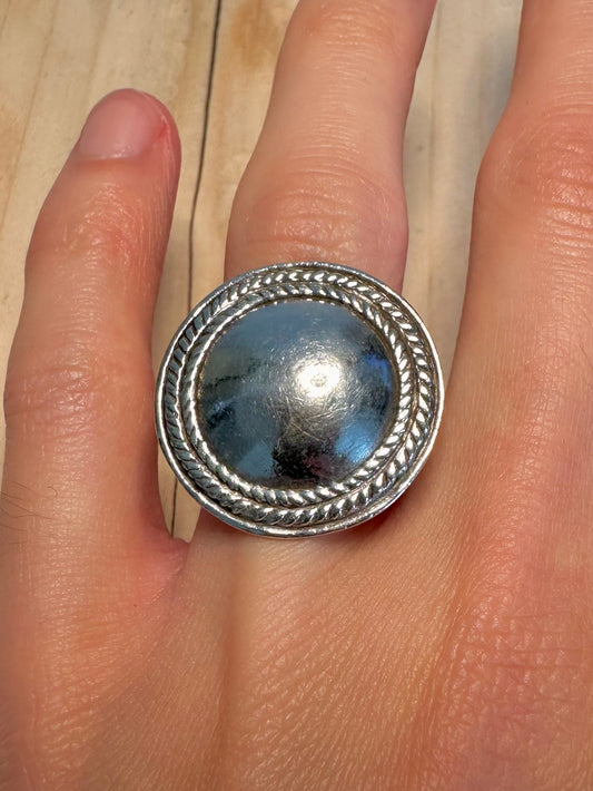 Large Circular Rope Engraved Statement 925 Sterling Silver Size L Ring