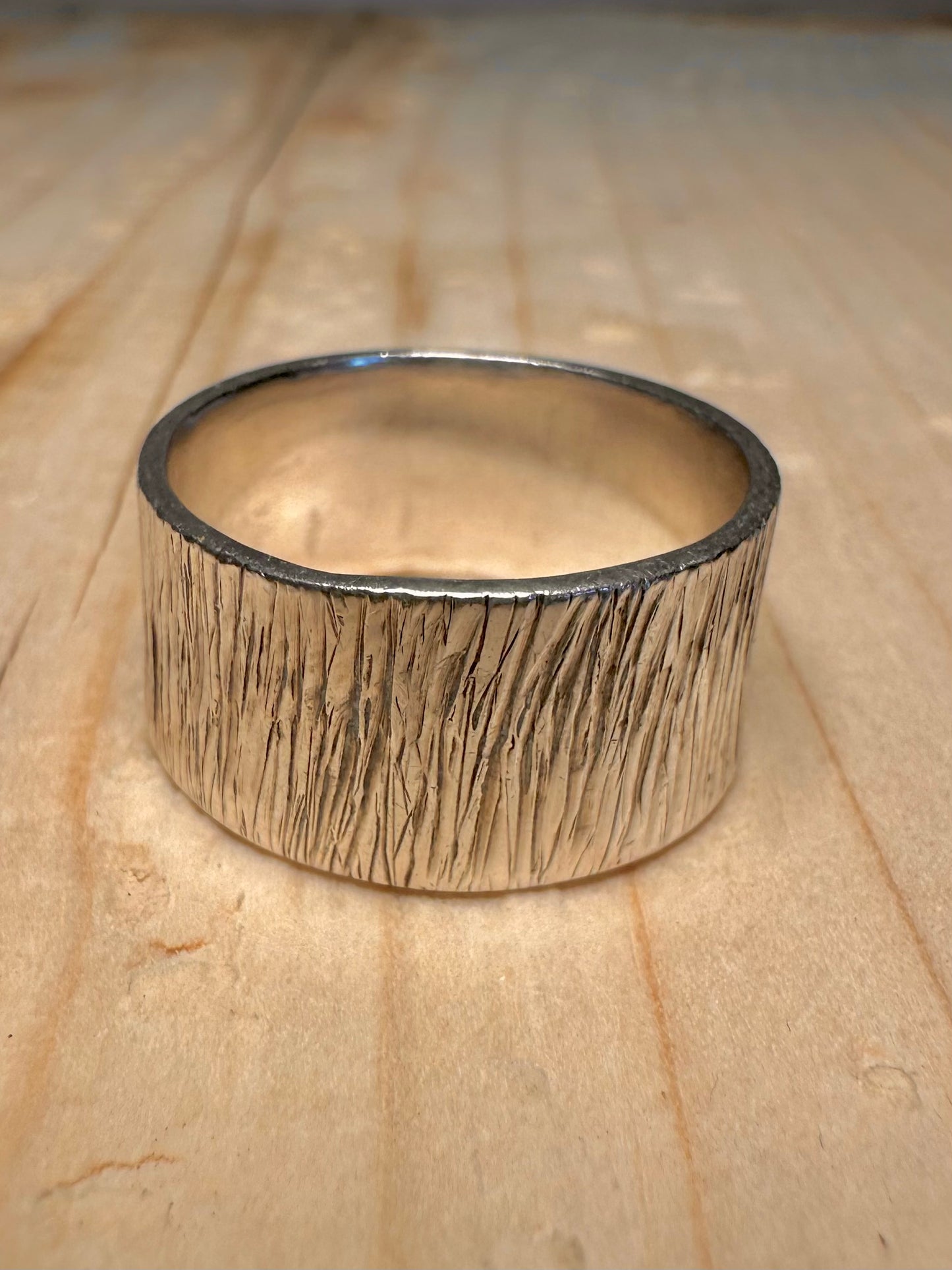 Chunky Bark Effect Band 925 Sterling Silver Size T Ring