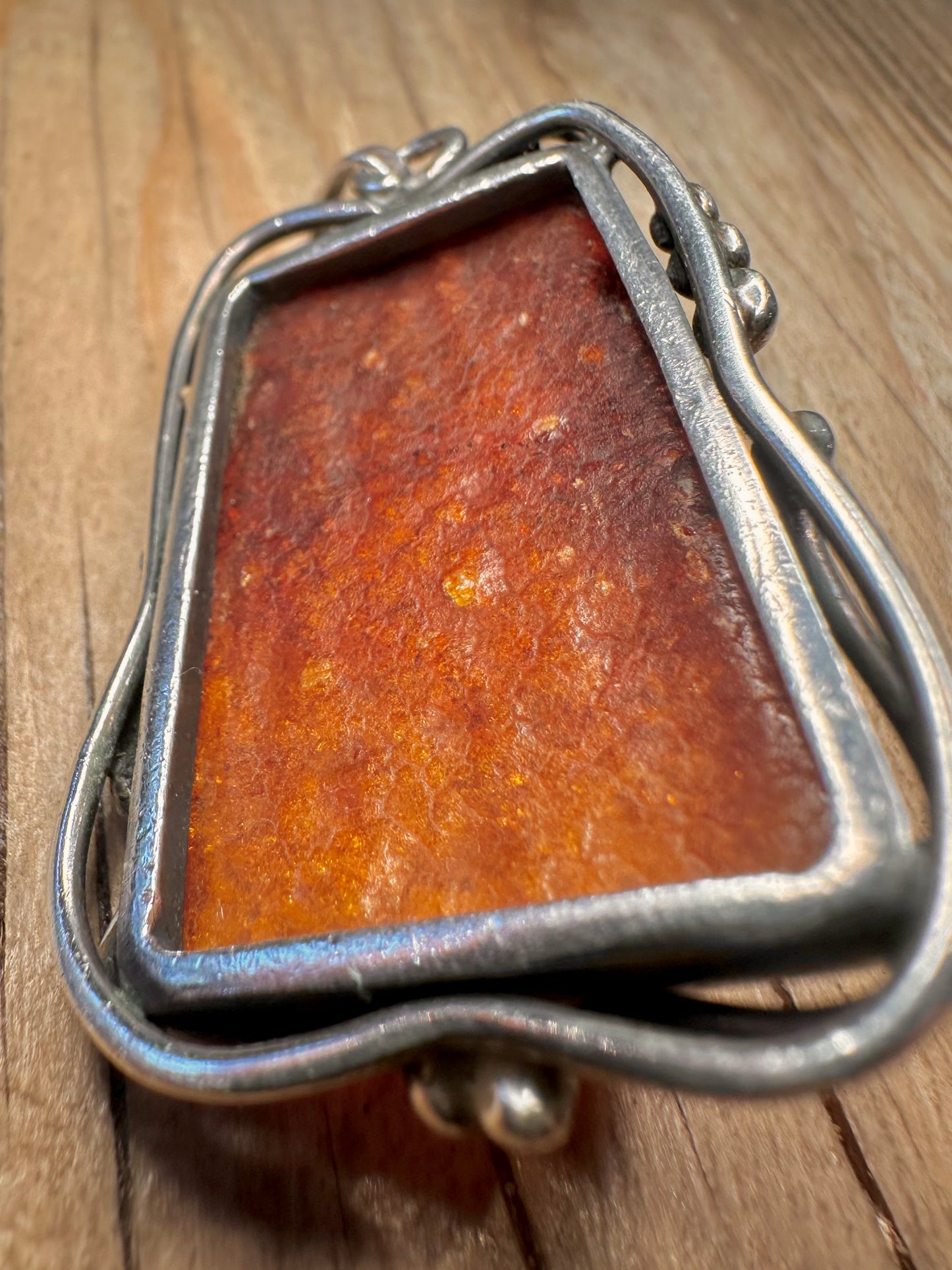 Vintage Large Rectangle Amber 925 Sterling Silver Pendant