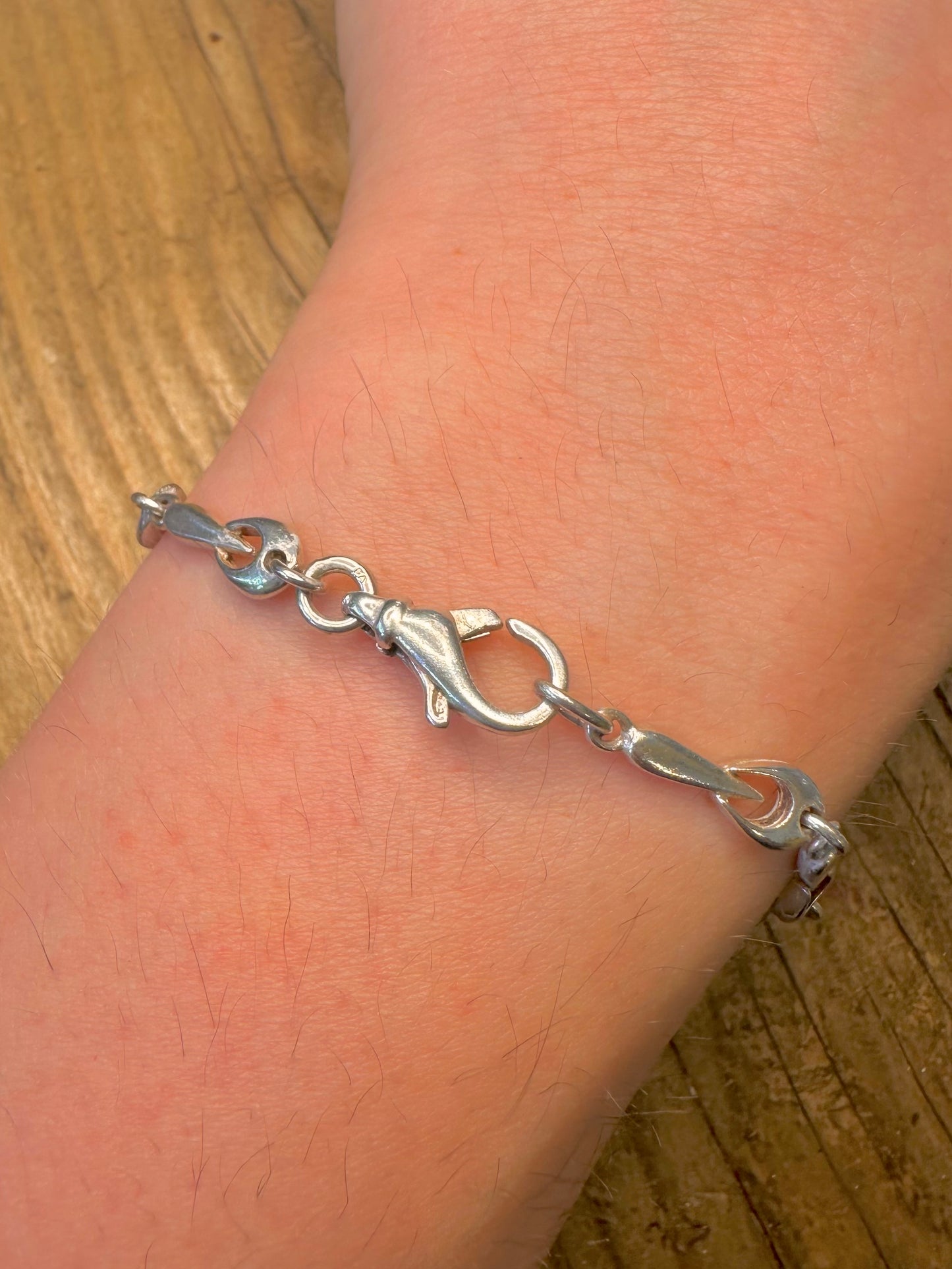Abstract Teardrop Link 925 Sterling Silver 7.5 inch Bracelet