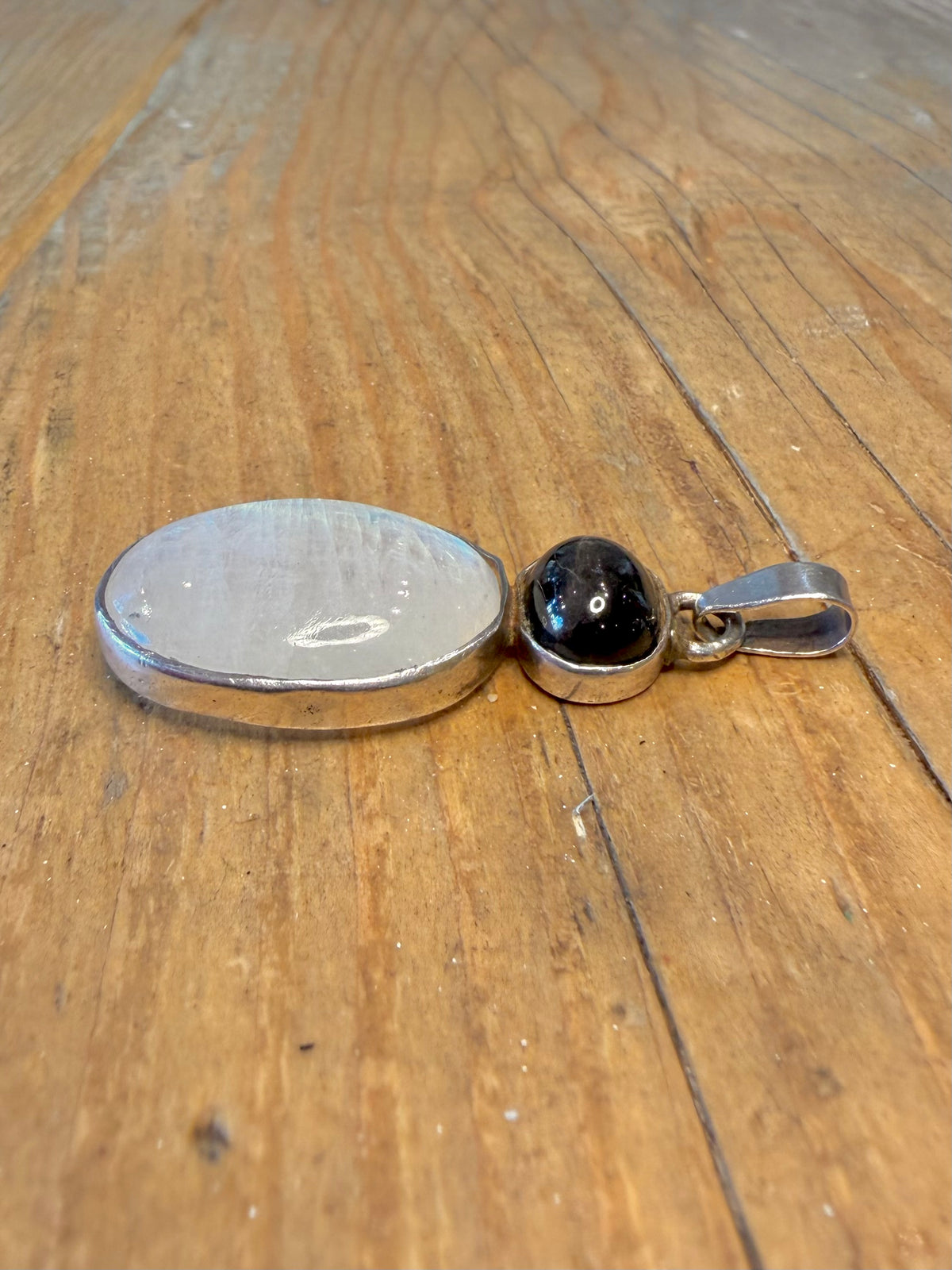 Moonstone and Dark Cabachon 925 Sterling Silver Pendant