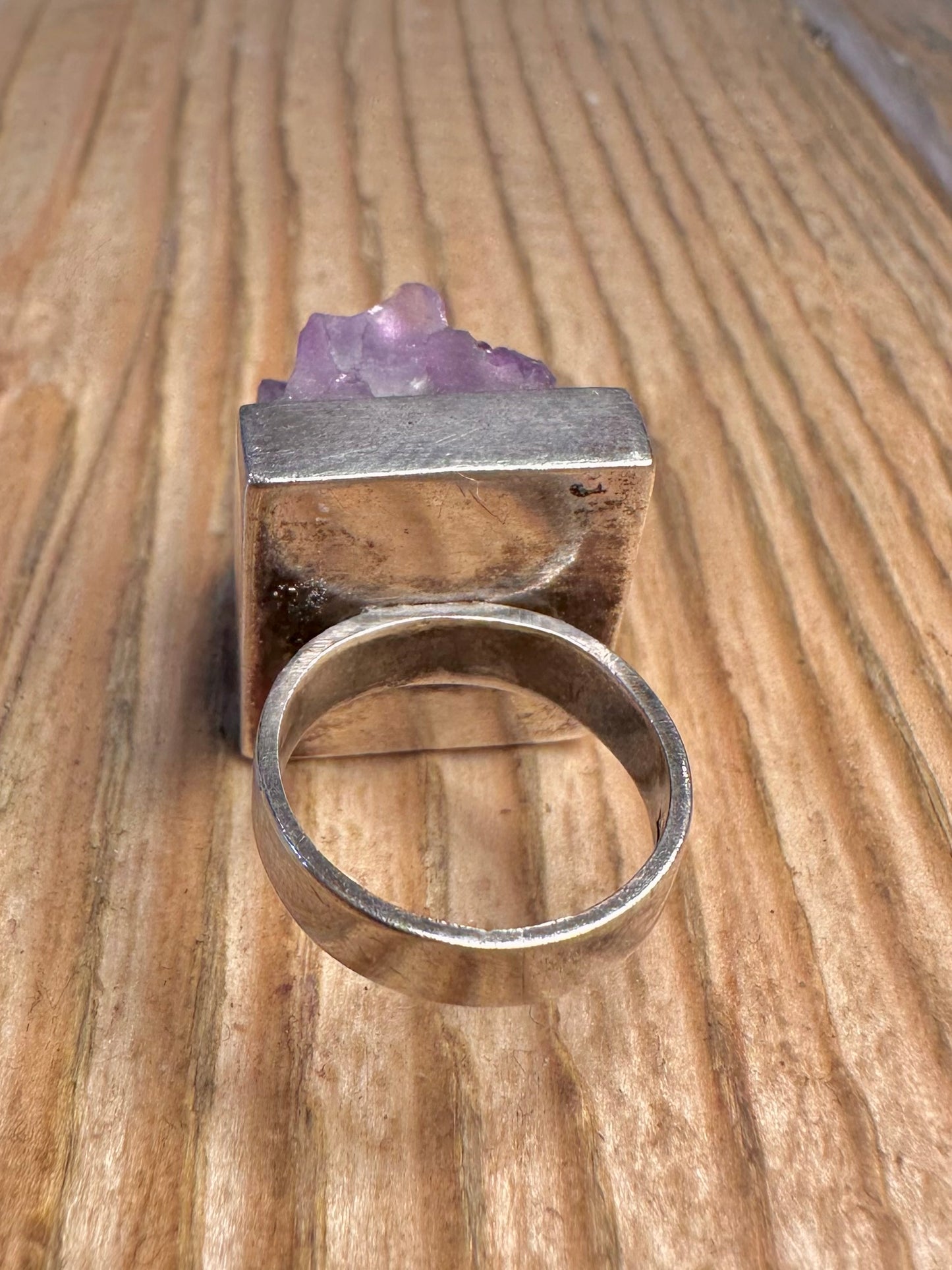 Rohametyst 1971 Quadrat 925 Sterling Silber Ring Größe G