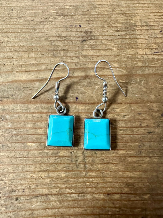 Vintage Turquoise Square 950 Silver Earrings