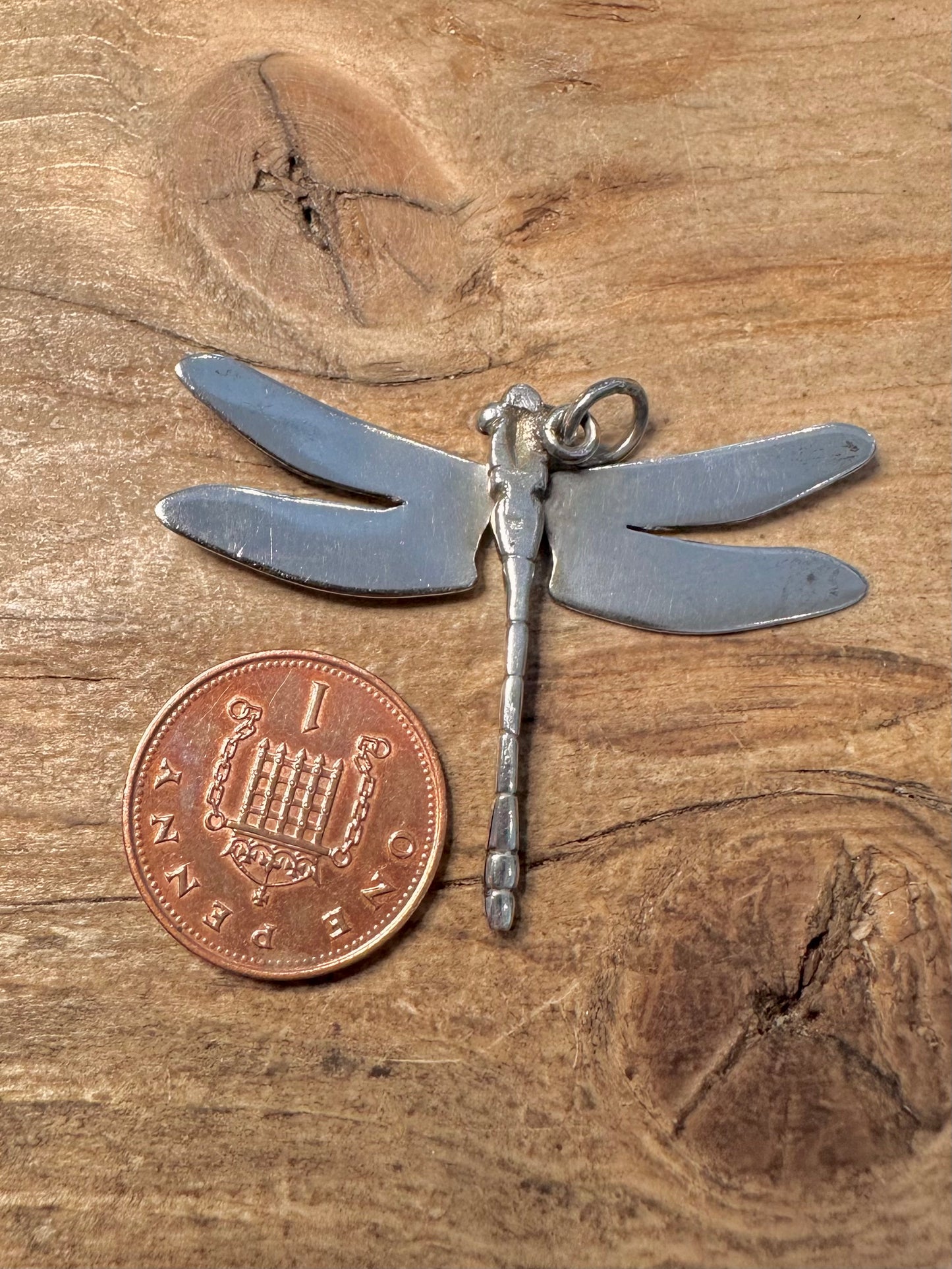 Vintage Articulated Dragonfly Blue Enamel 925 Silver Pendant