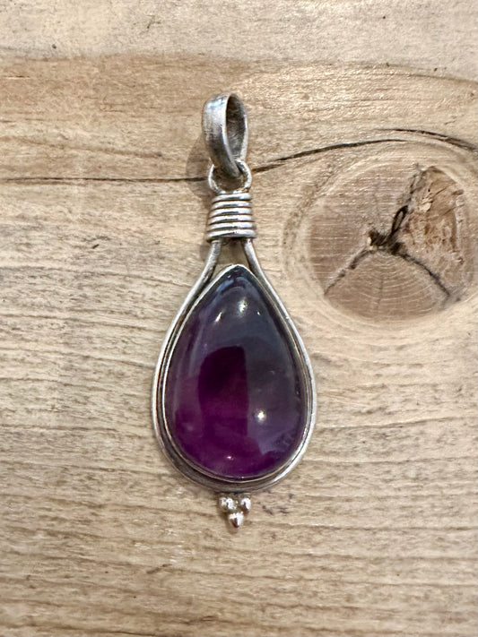 Vintage Purple Amethyst 925 Silver Pendant