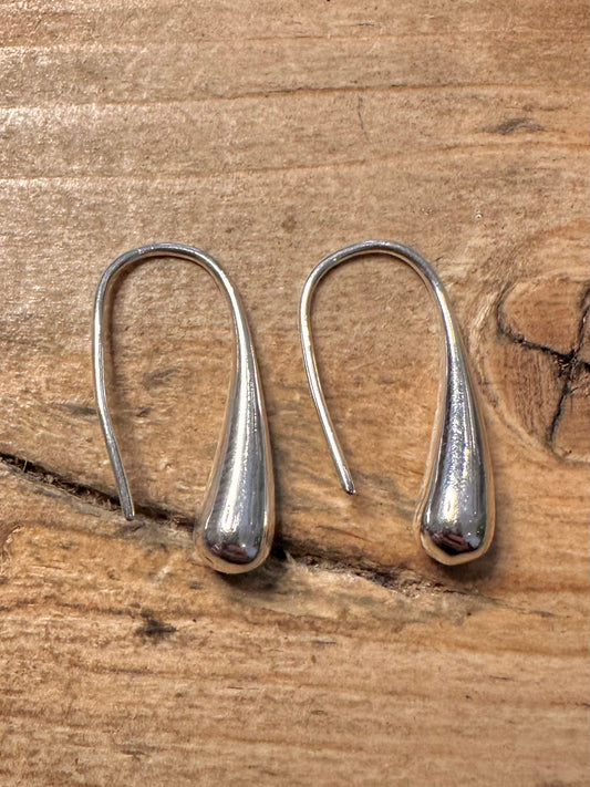 Modernist Curved Teardrop 925 Silver Earrings
