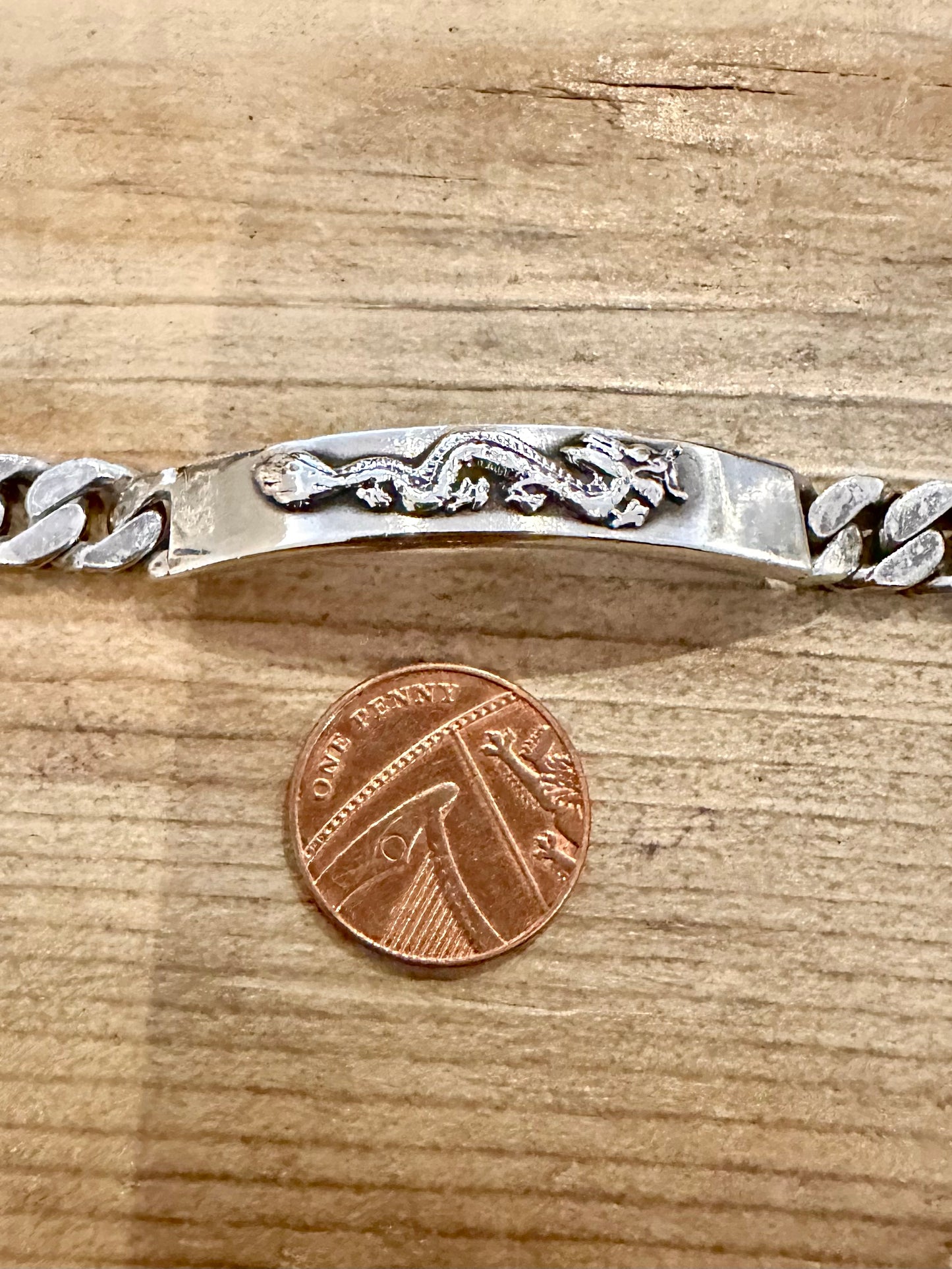 Vintage Dragon Identity Bar 925 Silver  7 inch Bracelet