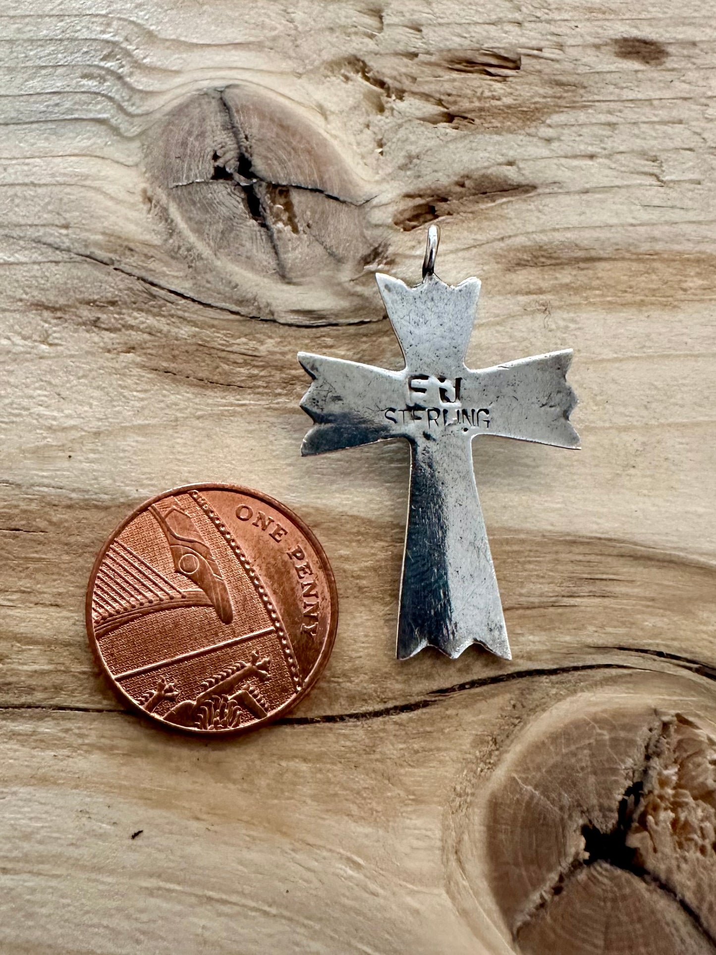 Vintage Navajo Turquoise Cross 925 Sterling Silver Pendant