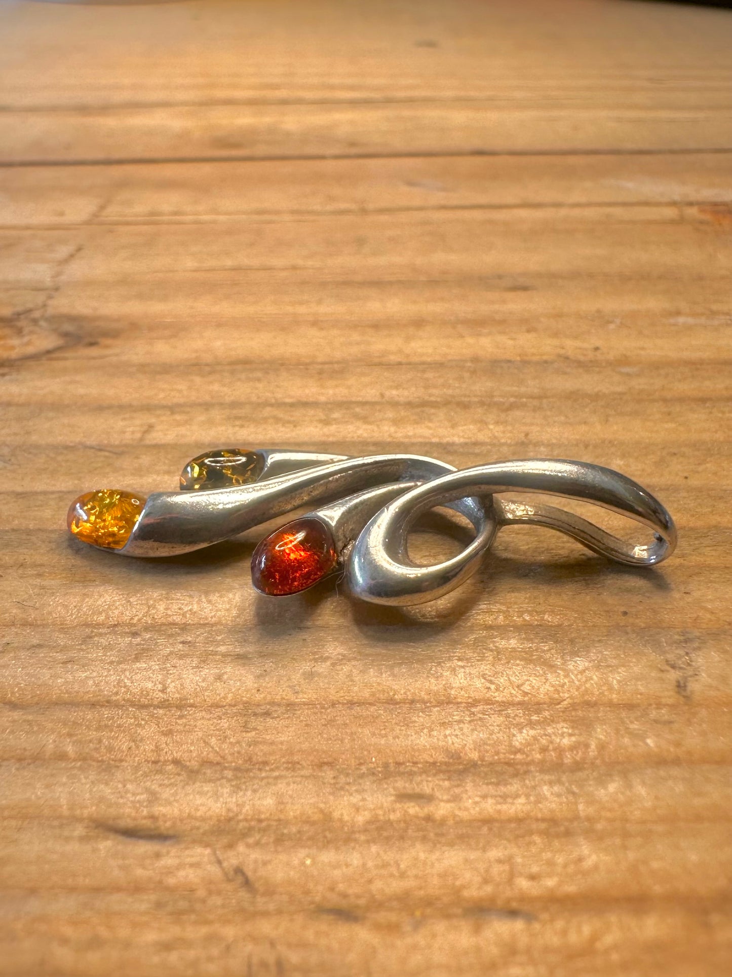 Abstract Amber 925 Sterling Silver Pendant