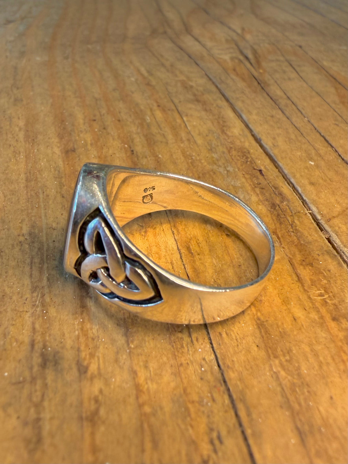 Black Stone Celtic Signet 925 Sterling Silver Size T1/2 Ring