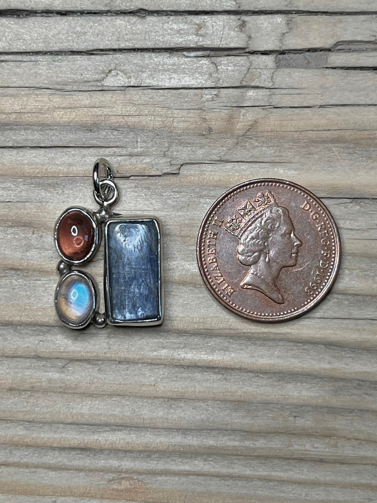 Multi Gemstone Rectangle and Oval 925 Marked Si Sterling Silver Pendant