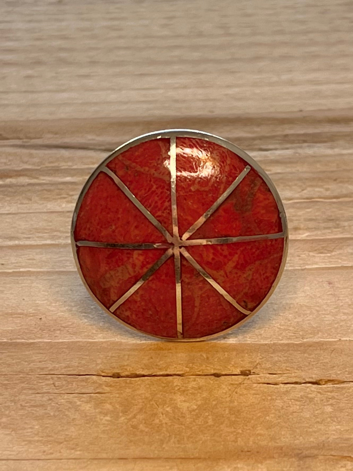 Circular Coral 925 Sterling Silver Size Q Adjustable Ring