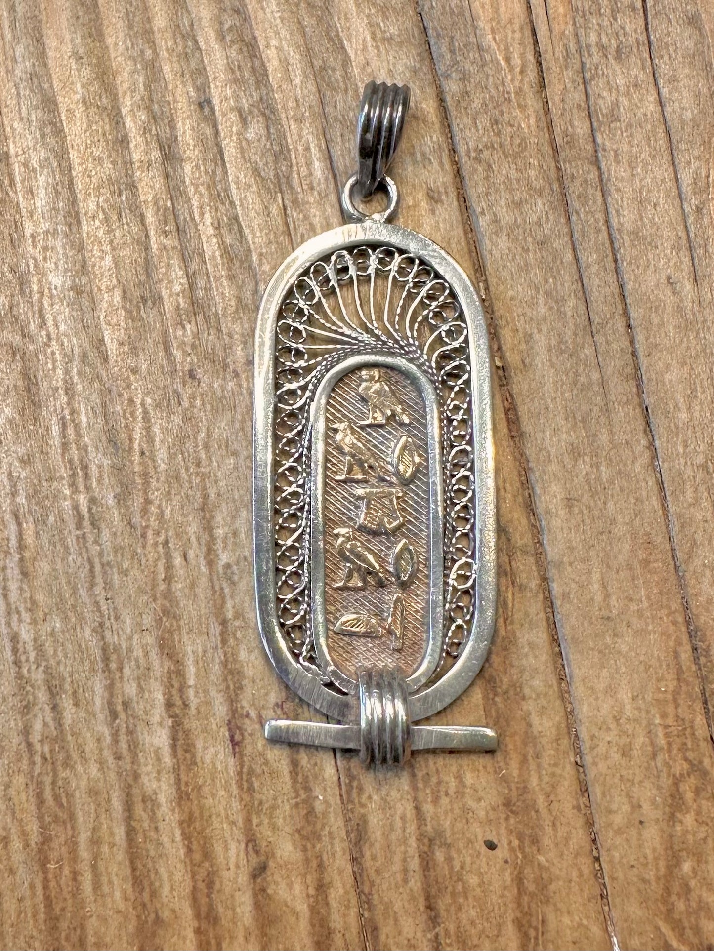 Egyptian Hieroglyphics Cartouche Gold and Silver Pendant