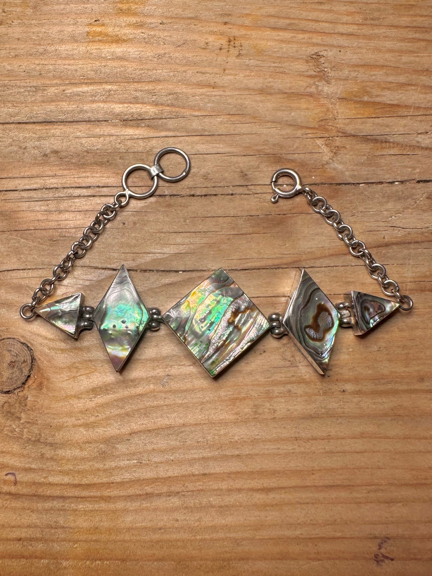 Armband, Modernistisch, Abalone, Rautenform, 925er Sterlingsilber, 7,4 bis 7,8 Zoll