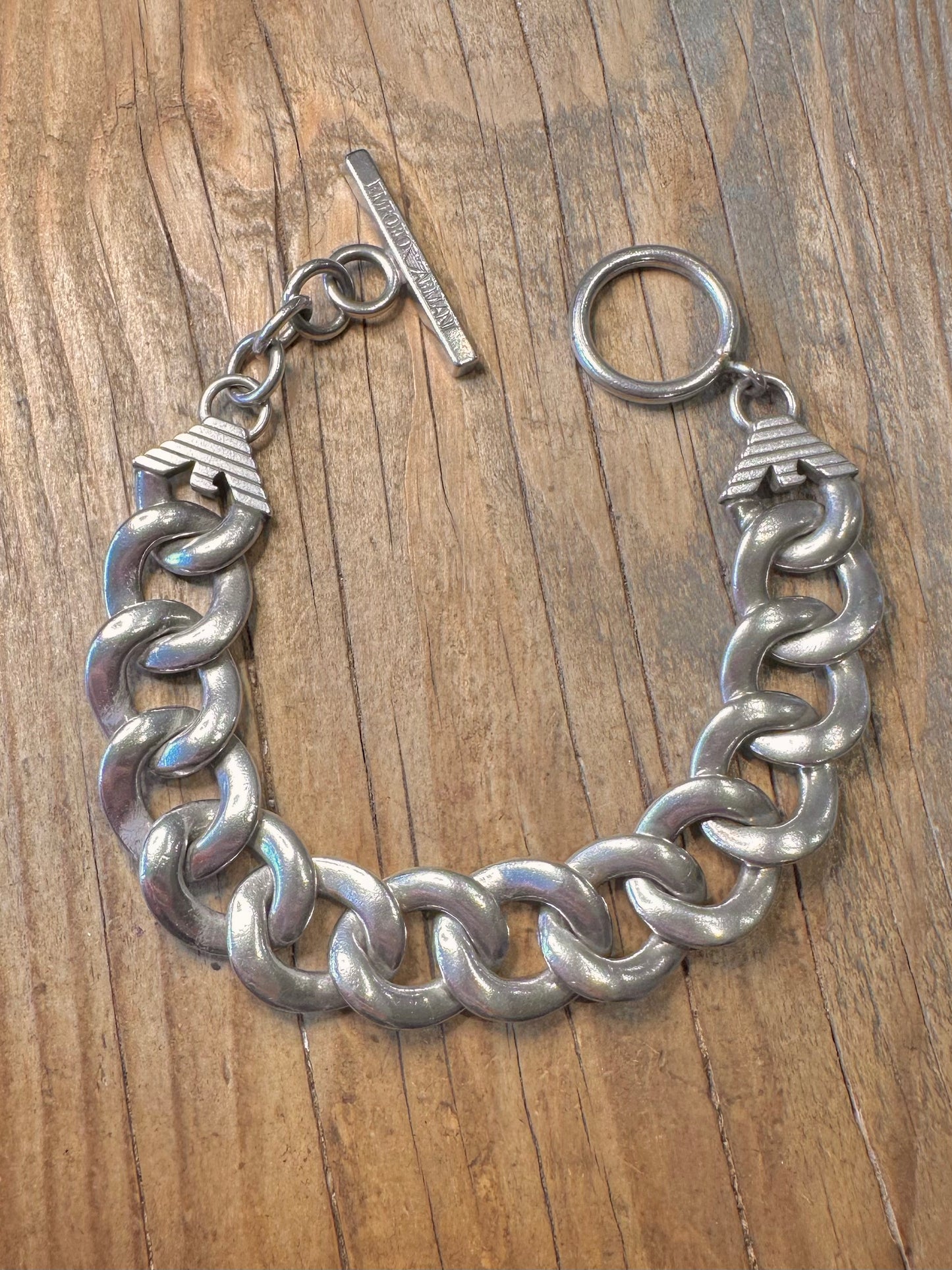 Emporio Armani Chunky Curb Cain T-Steg Glied 925 Sterling Silber Armband