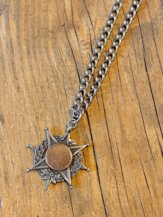 Star & Laurel Fob Medal 1967 Maker WJD Hallmarked 925 Sterling Silver 20.25 inch Pendant Necklace