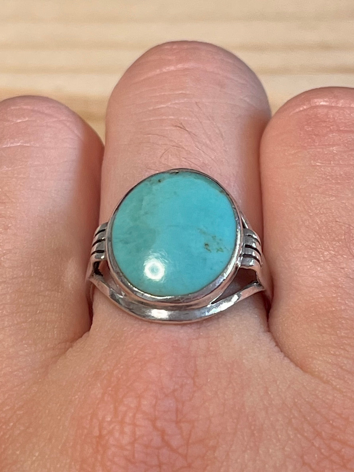 Oval Turquoise 925 Sterling Silver Size O1/2 Ring