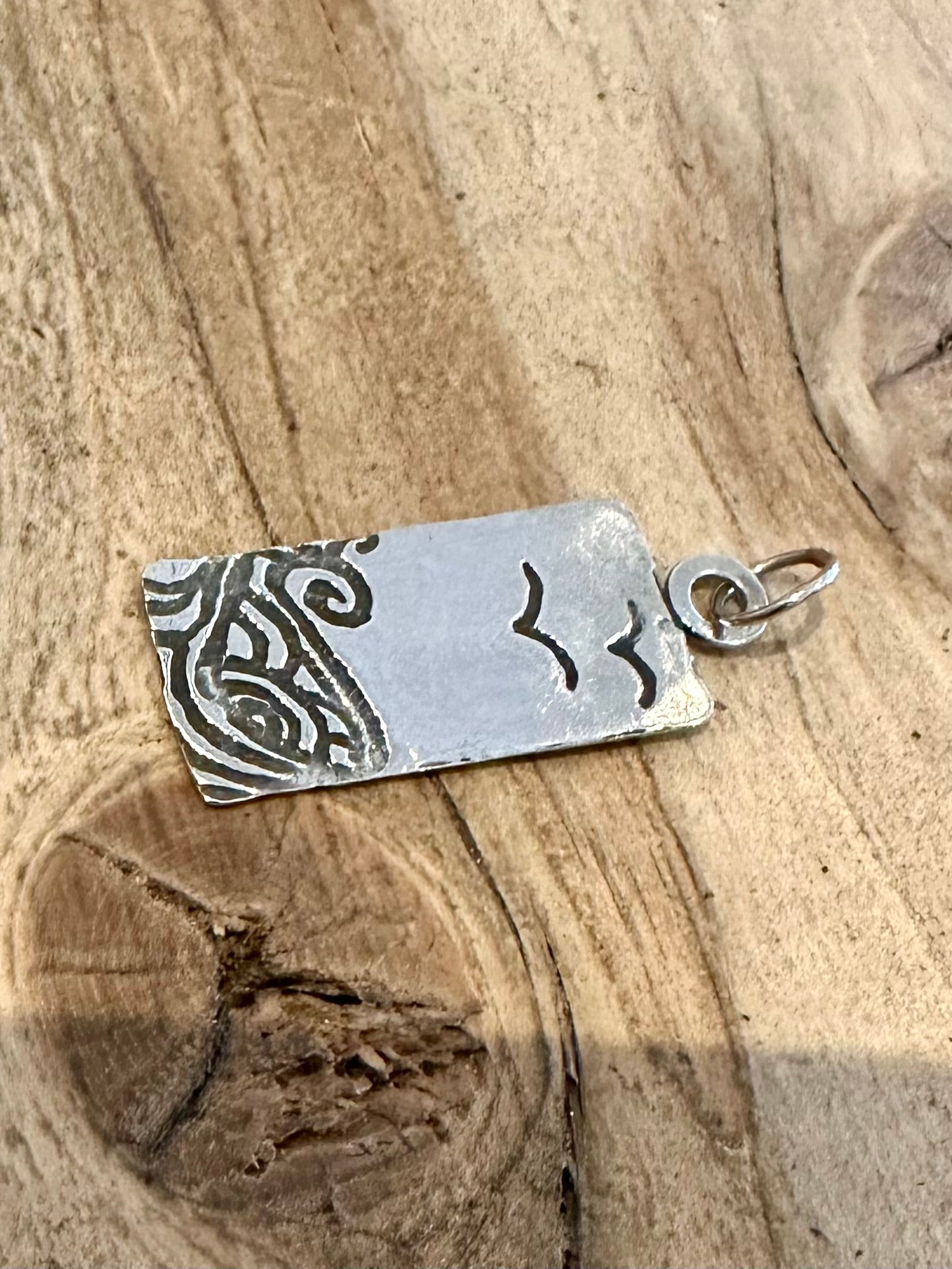 Vintage Engraved Birds and Sea Rectangle Hallmarked 925 Silver Pendant