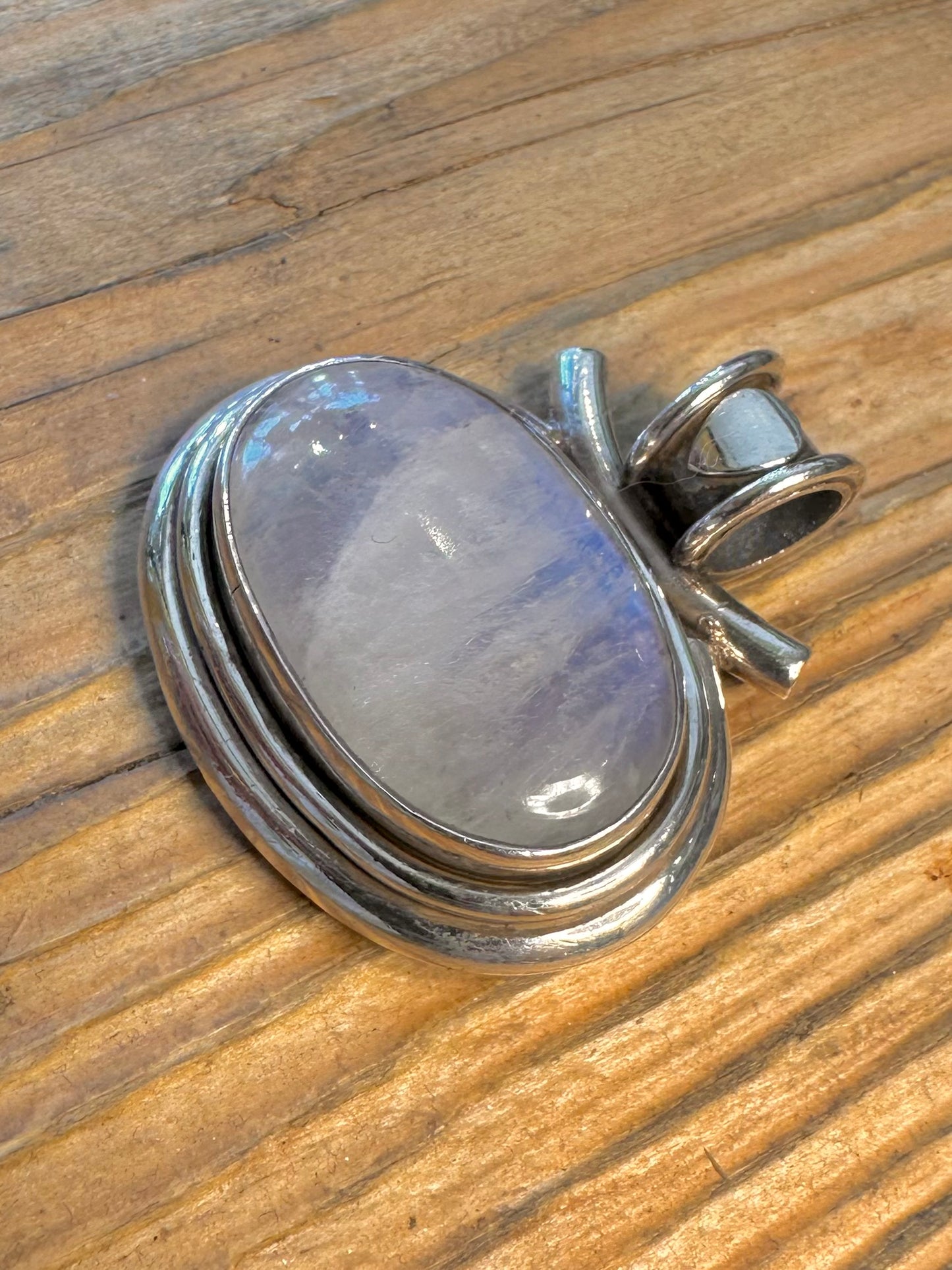 Large Rainbow Moonstone 925 Sterling Silver Pendant