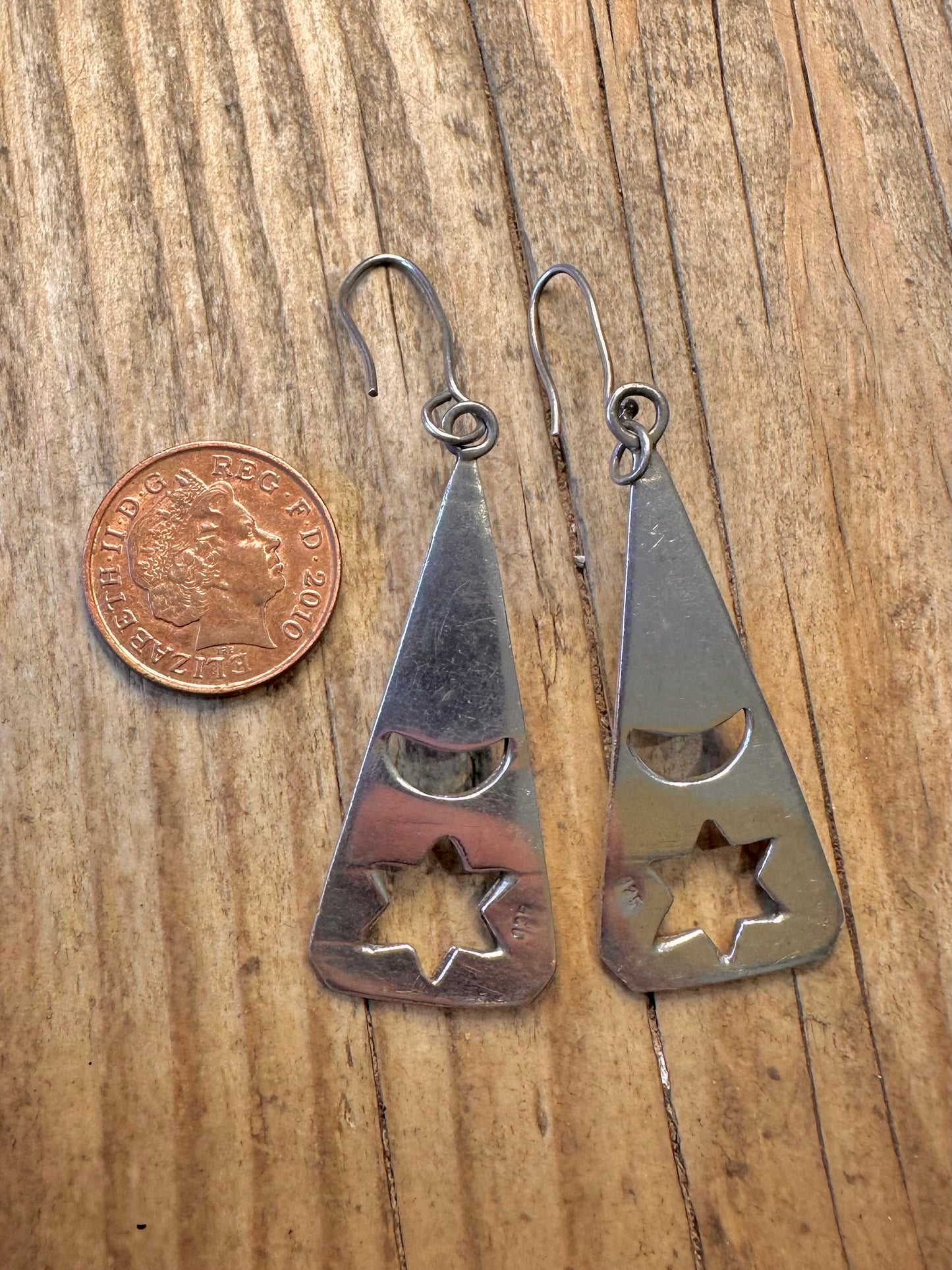 Sterne und Mond Schwarzer Stein Dreieck Hängeohrringe 925 Sterlingsilber