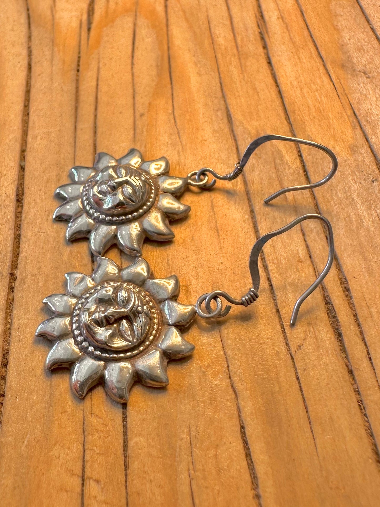 Vintage Sun Face 925 Silver Earrings