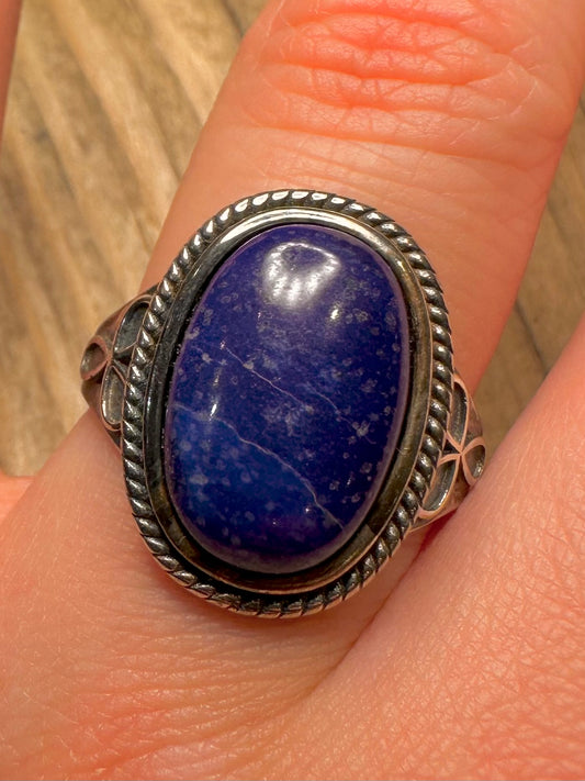 Vintage Blue Lapis Boho 925 Sterling Silver Size T Ring