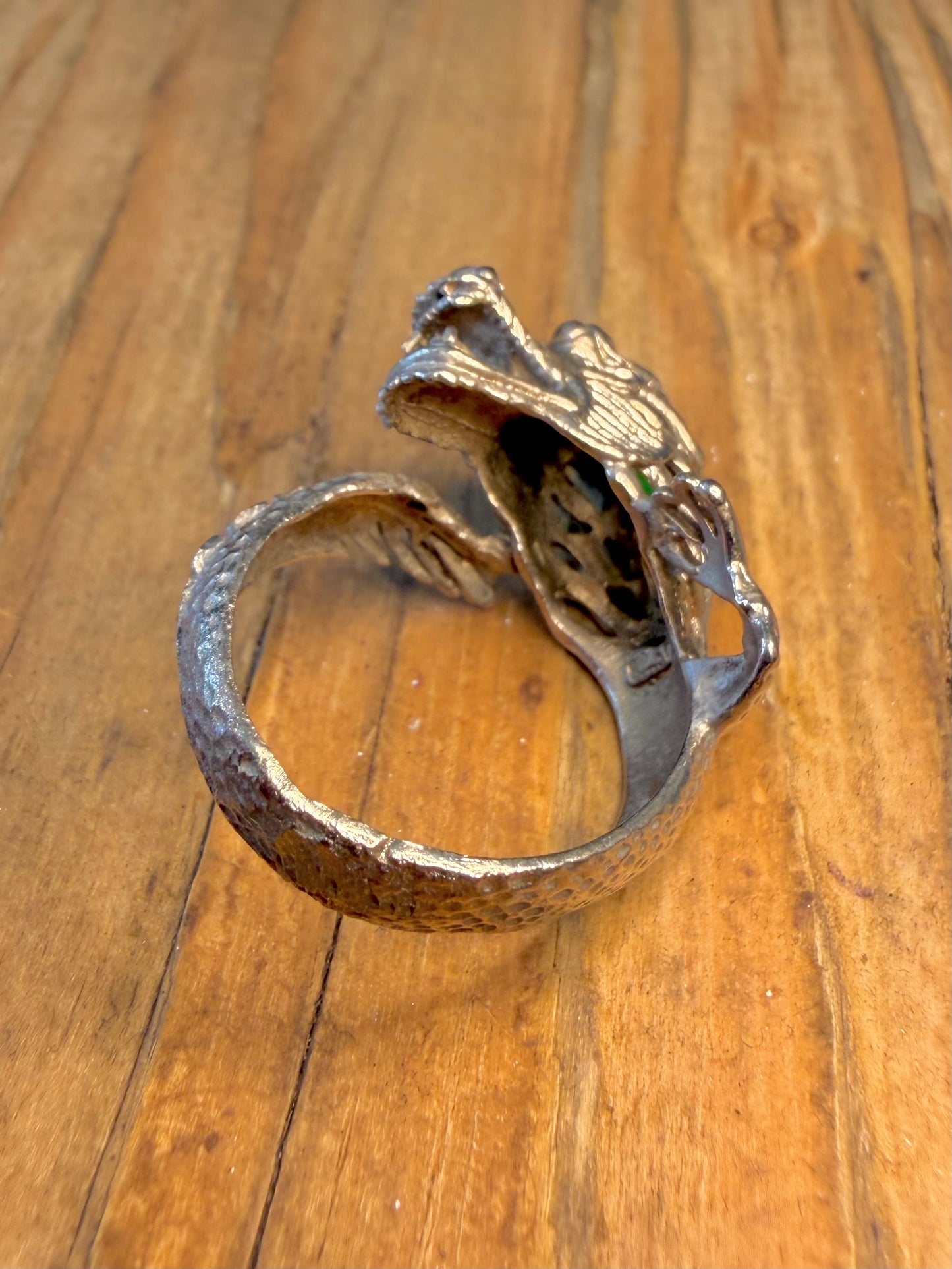 Dragon Green Stone Detailed 925 Sterling Silver Size Q1/2 Ring