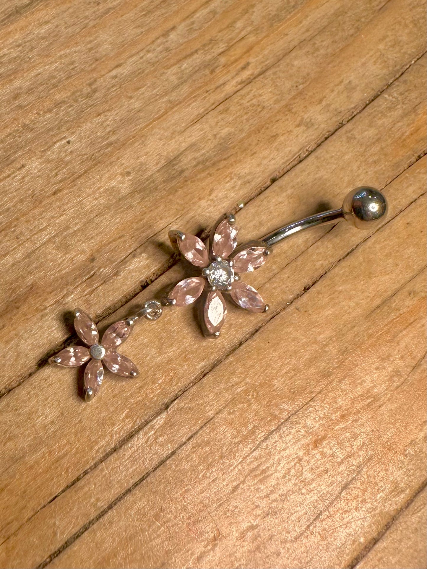 Modern Pink Flower Belly Bar 925 Sterling Silver Body Jewellery