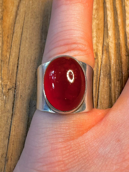 Carnelian Oval 1993 925 Sterling Silver Size M1/2 Ring