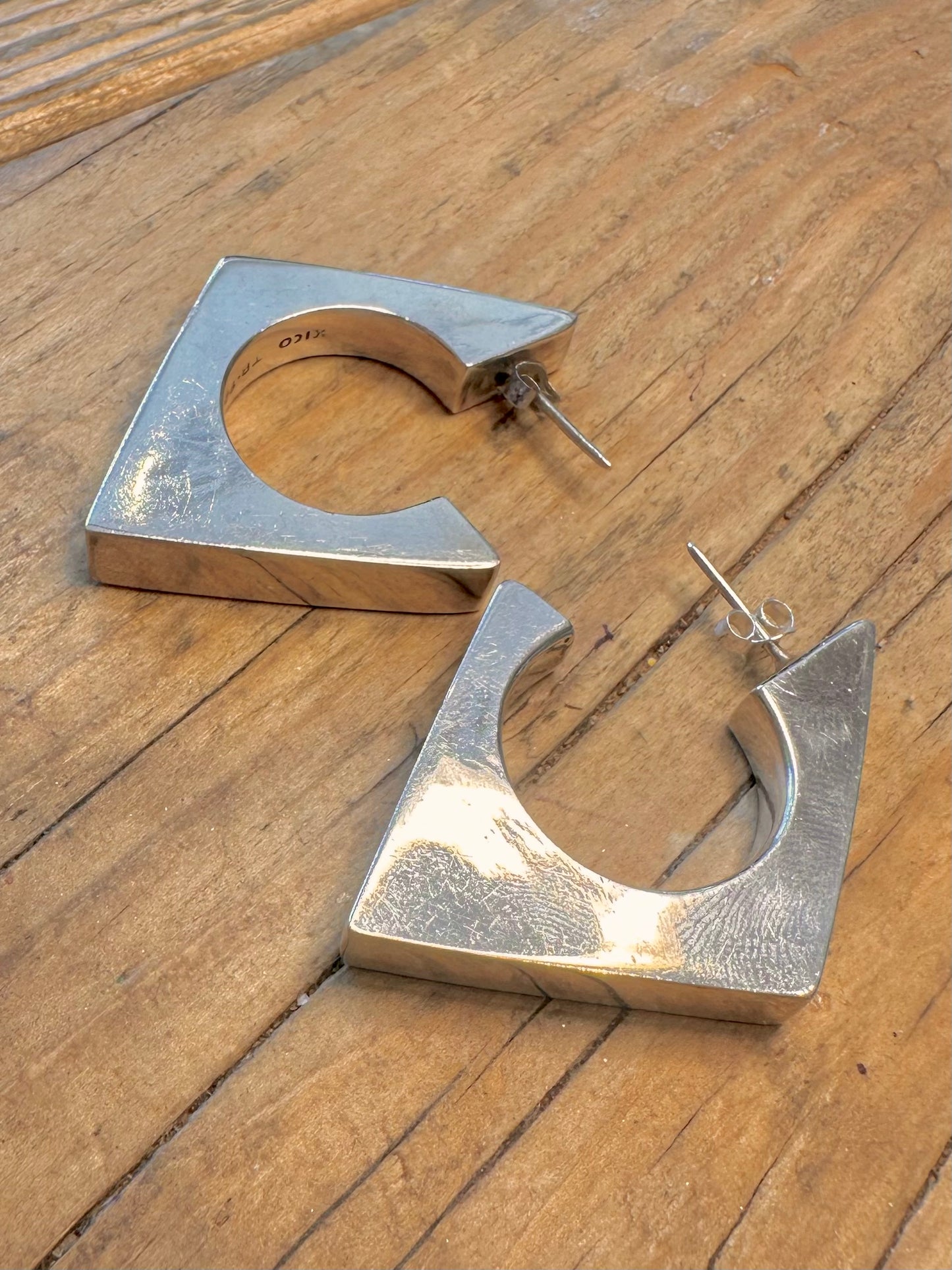 Chunky Geometric Half Hoop Mexico 925 Sterling Silver Earrings