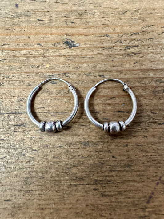 Vintage Ball Small Hoops 925 Silver Earrings