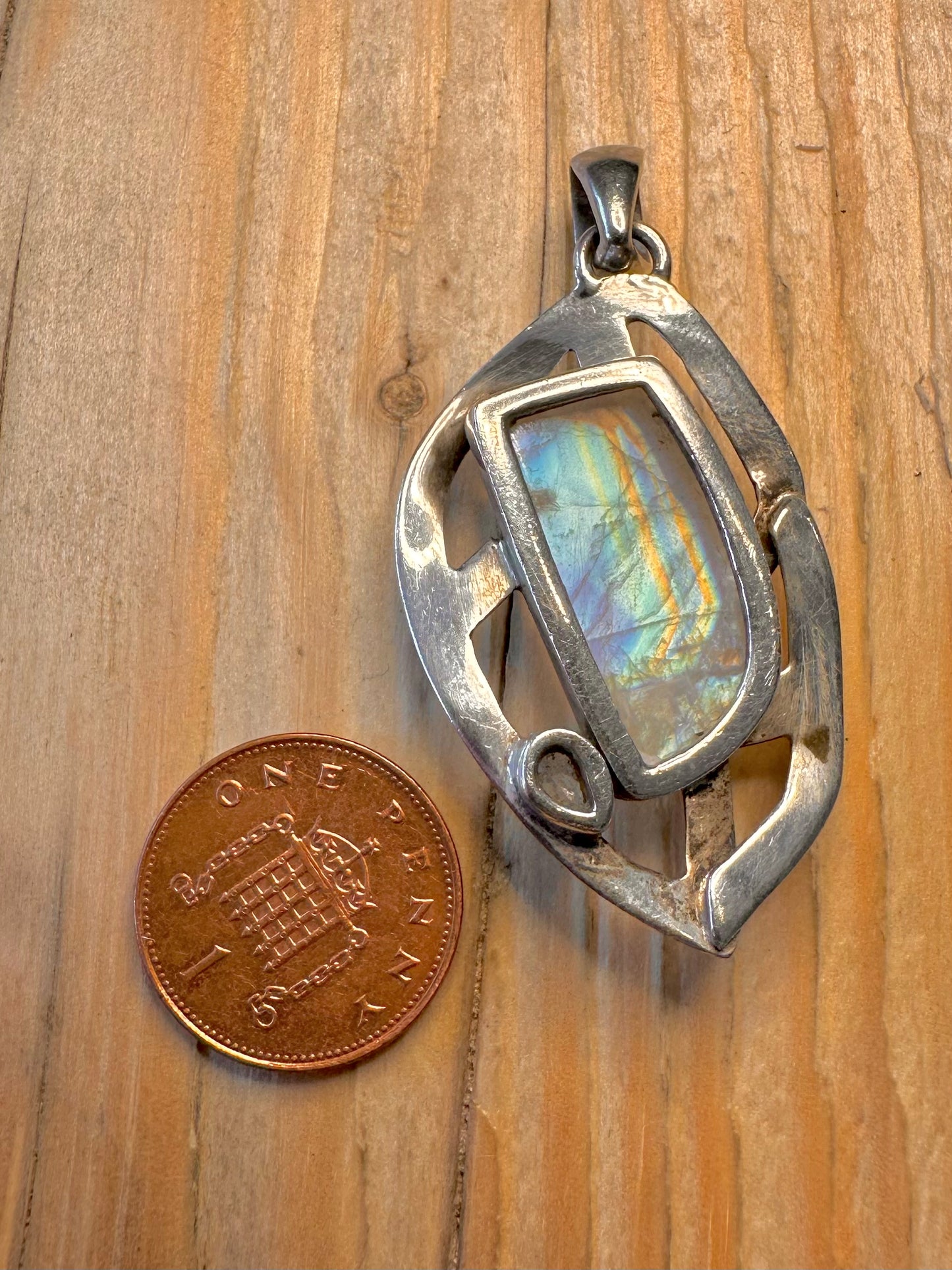 Abstract Moonstone and Blue Topaz 925 Silver Pendant