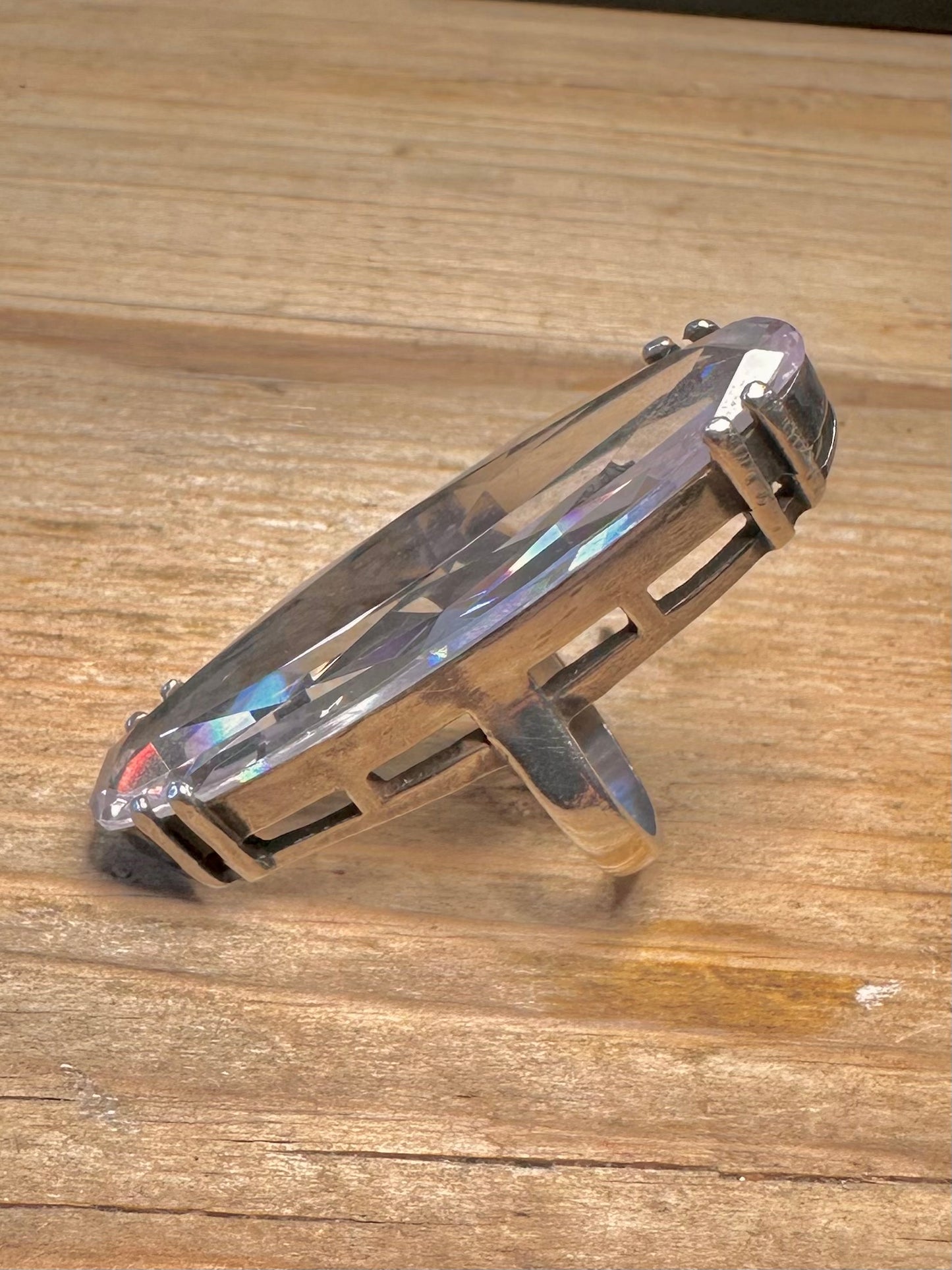 Vintage Large Marquise Cut Crystal 925 Sterling Silver Size L1/2 Ring